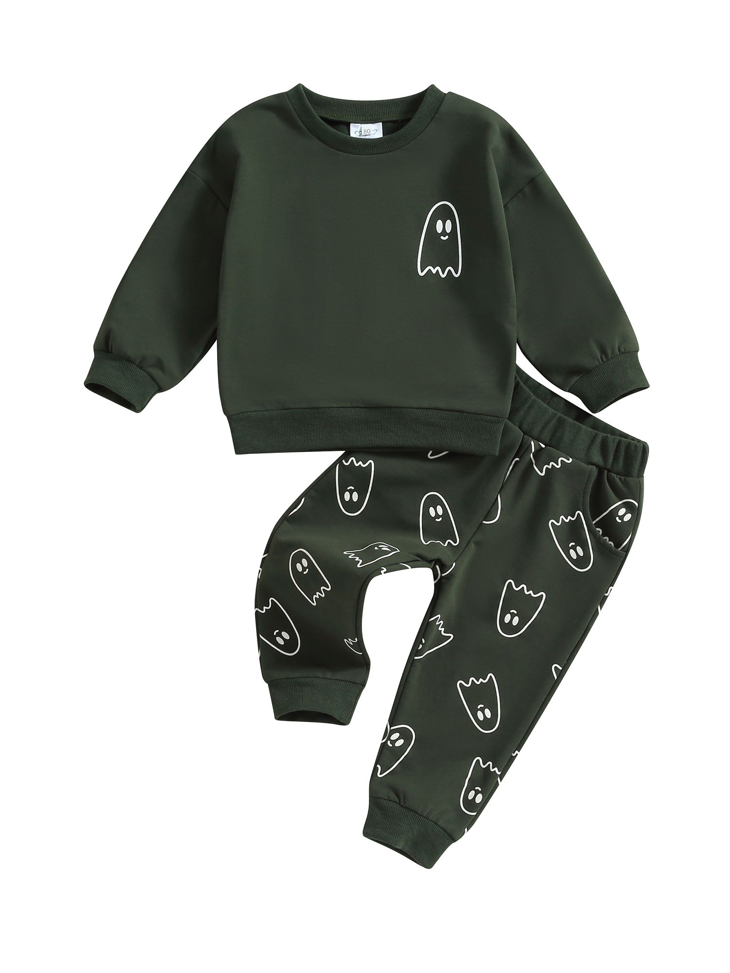 Toddler Girls Boys Fall Outfits Ghost Print Crew Neck Long Sleeve Sweatshirts and Long Pants 2Pcs Halloween Clothes Set