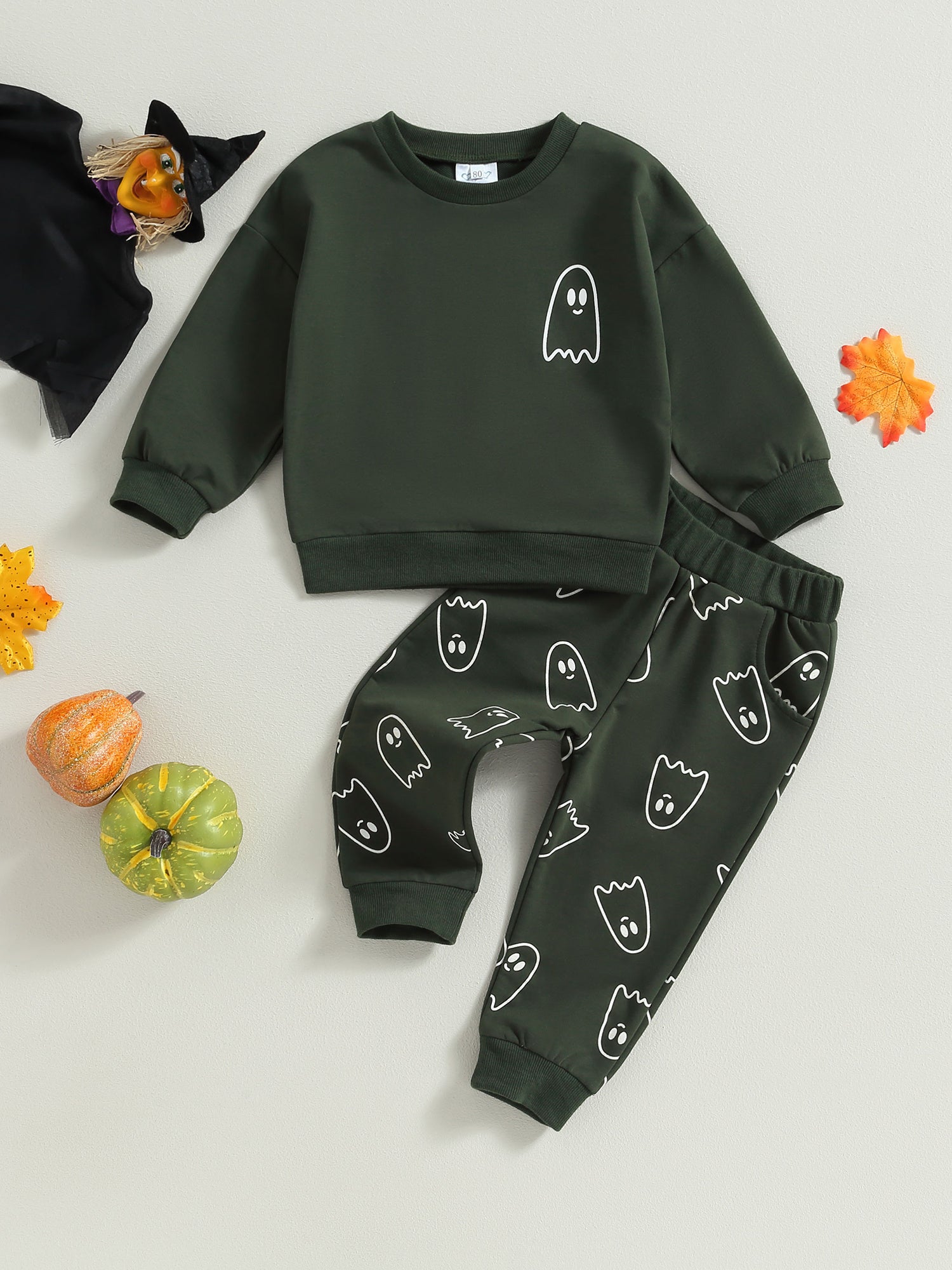 Toddler Girls Boys Fall Outfits Ghost Print Crew Neck Long Sleeve Sweatshirts and Long Pants 2Pcs Halloween Clothes Set
