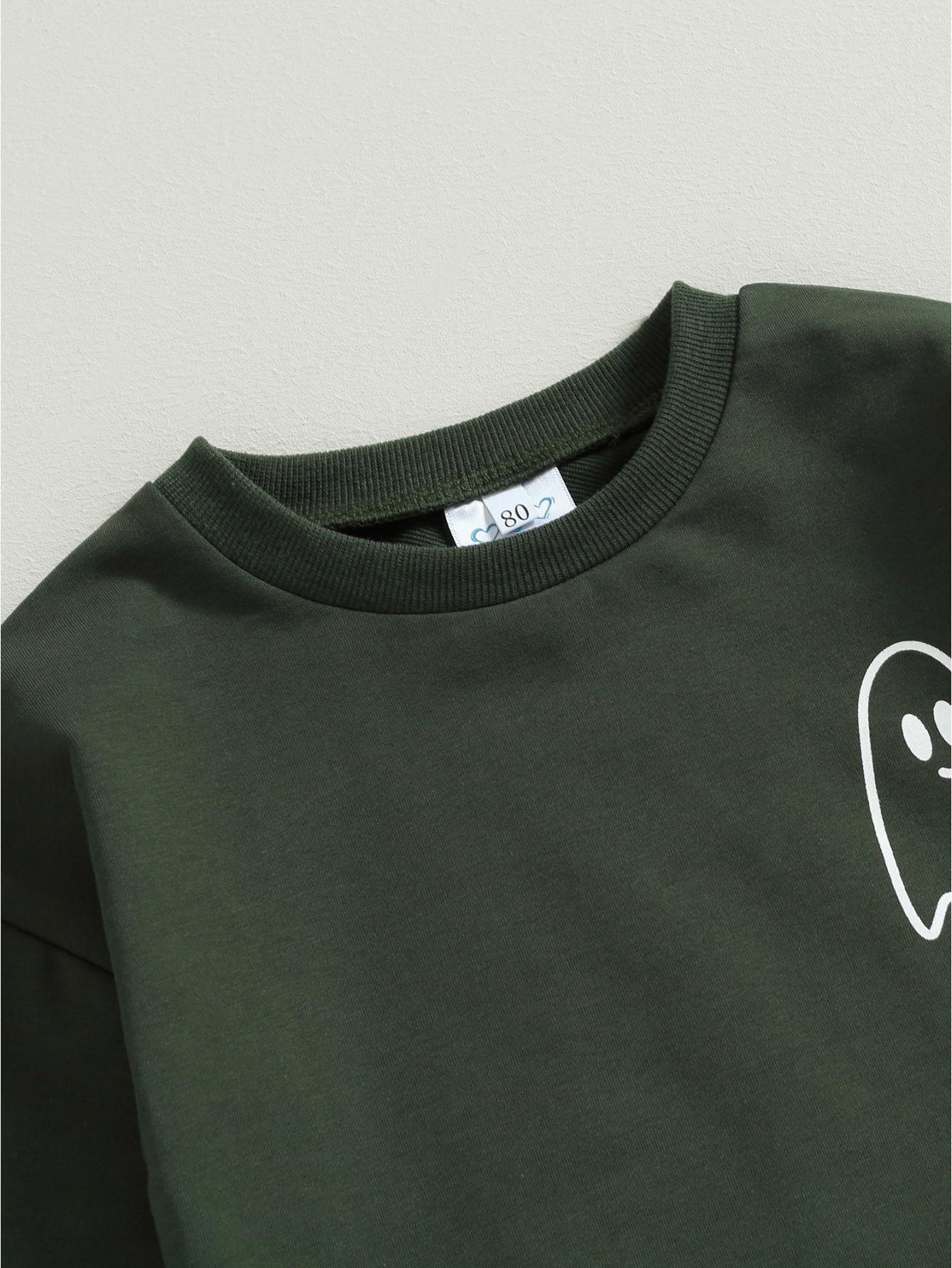 Toddler Girls Boys Fall Outfits Ghost Print Crew Neck Long Sleeve Sweatshirts and Long Pants 2Pcs Halloween Clothes Set