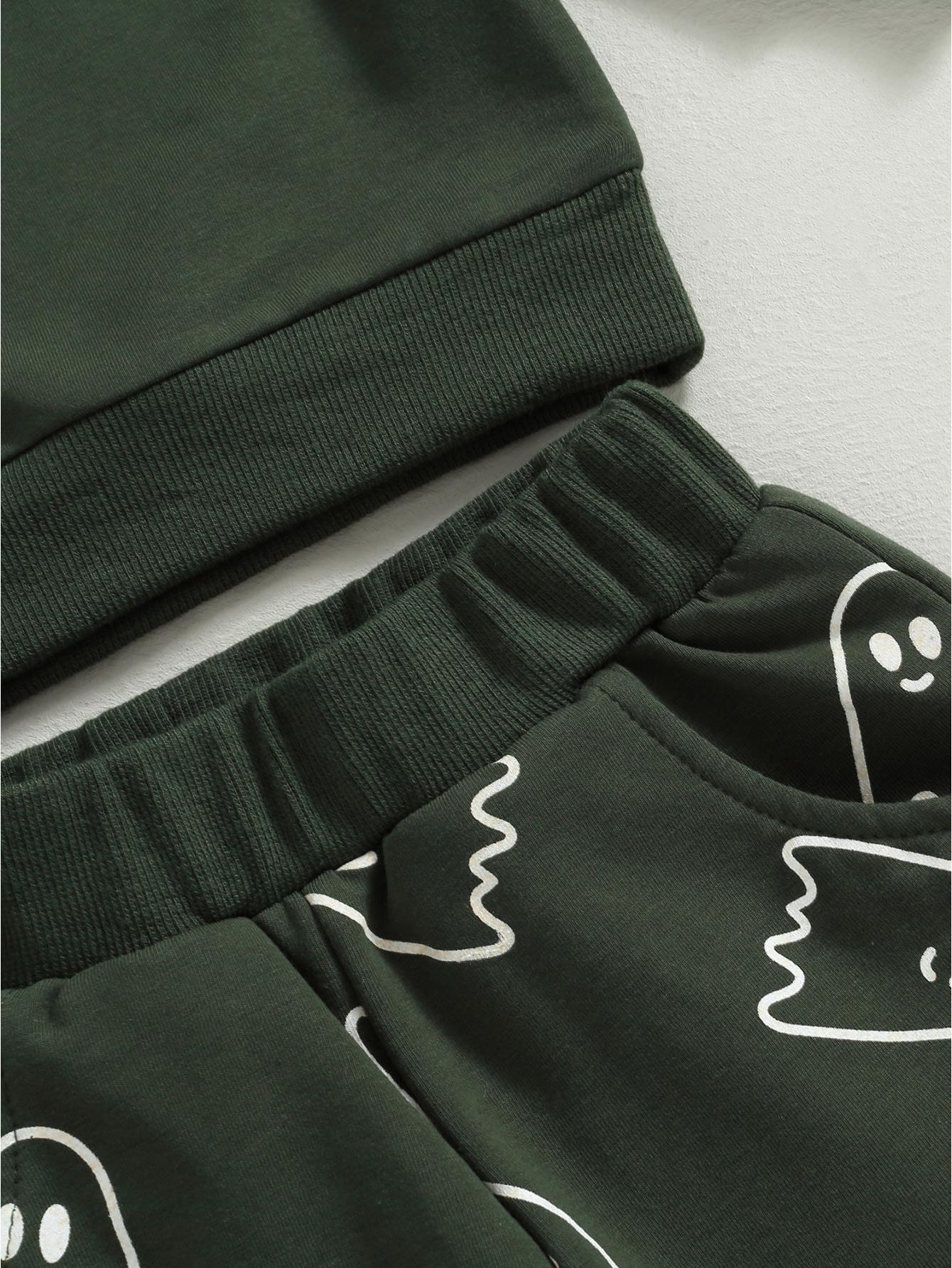 Toddler Girls Boys Fall Outfits Ghost Print Crew Neck Long Sleeve Sweatshirts and Long Pants 2Pcs Halloween Clothes Set