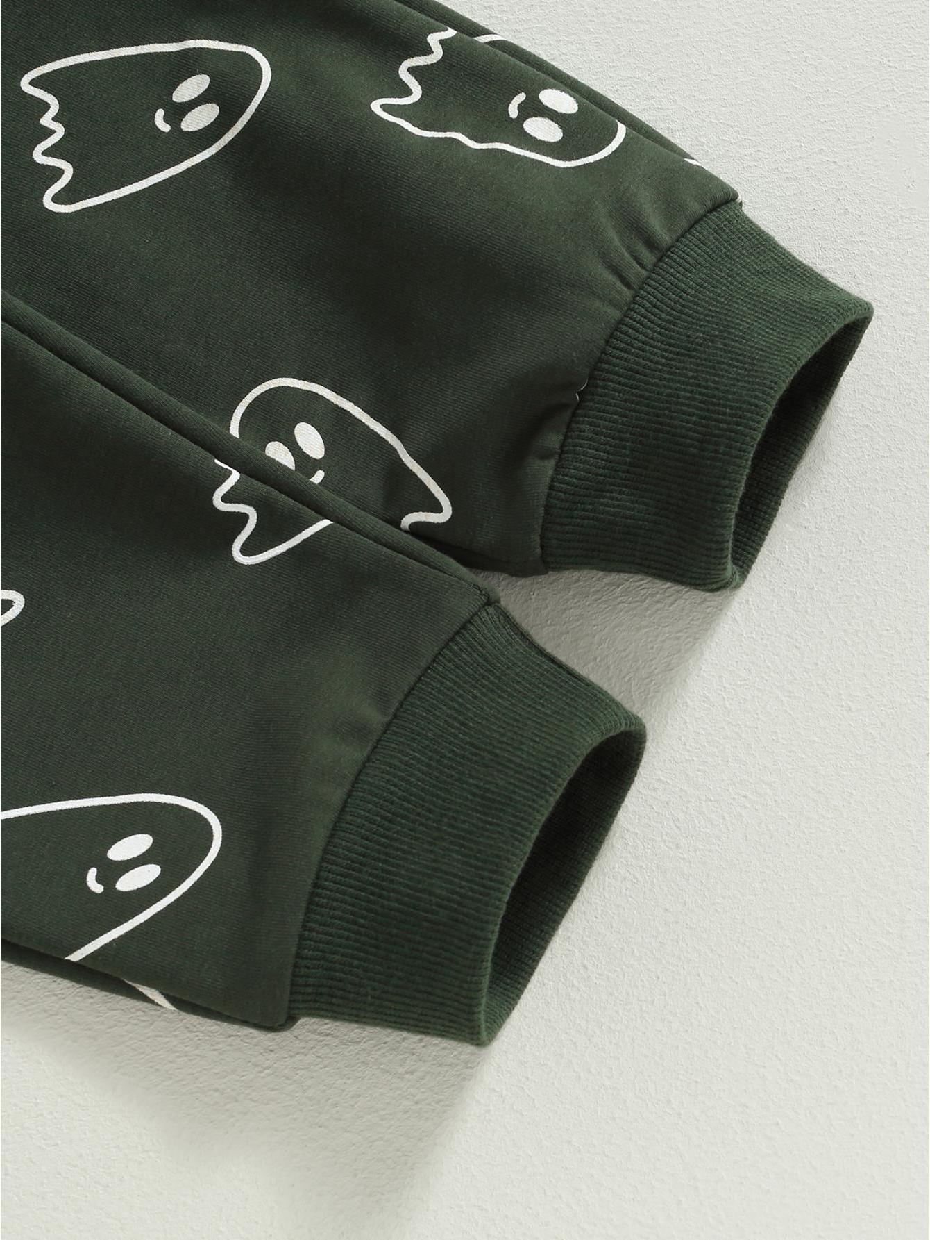Toddler Girls Boys Fall Outfits Ghost Print Crew Neck Long Sleeve Sweatshirts and Long Pants 2Pcs Halloween Clothes Set
