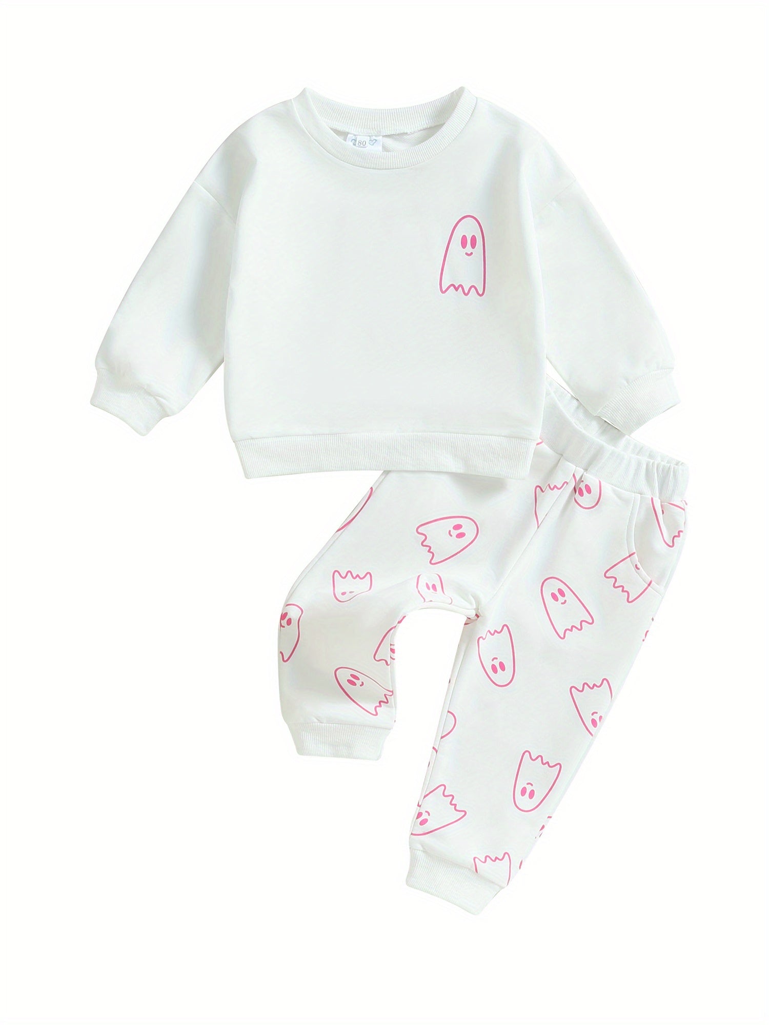 Toddler Girls Boys Fall Outfits Ghost Print Crew Neck Long Sleeve Sweatshirts and Long Pants 2Pcs Halloween Clothes Set
