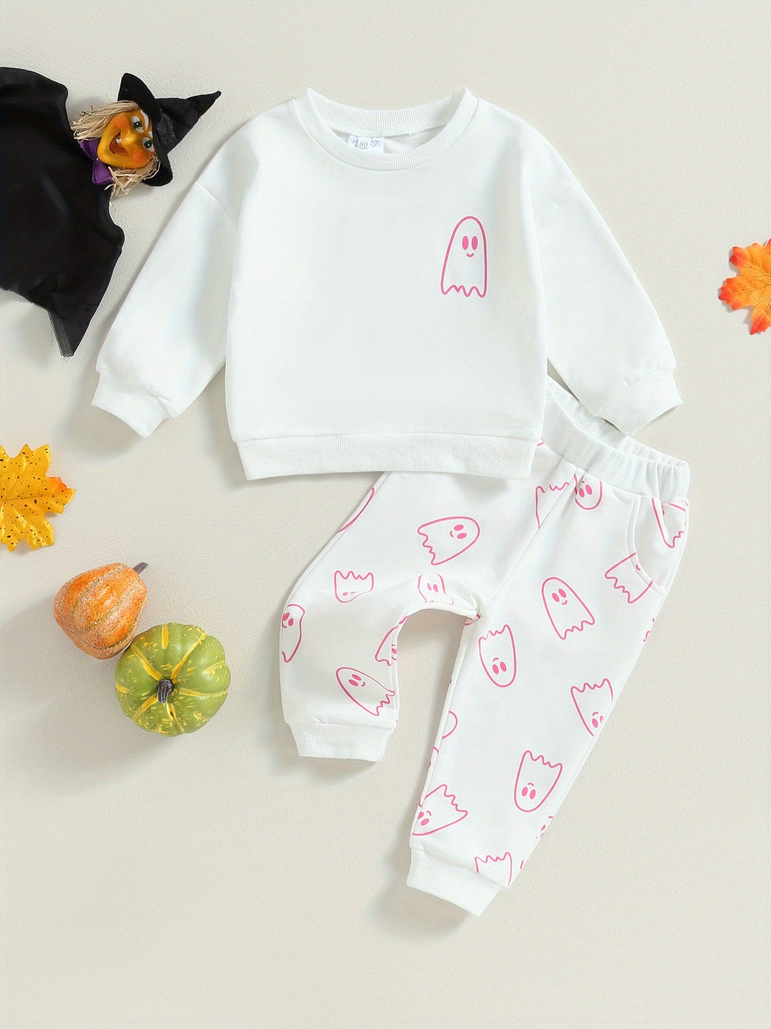 Toddler Girls Boys Fall Outfits Ghost Print Crew Neck Long Sleeve Sweatshirts and Long Pants 2Pcs Halloween Clothes Set