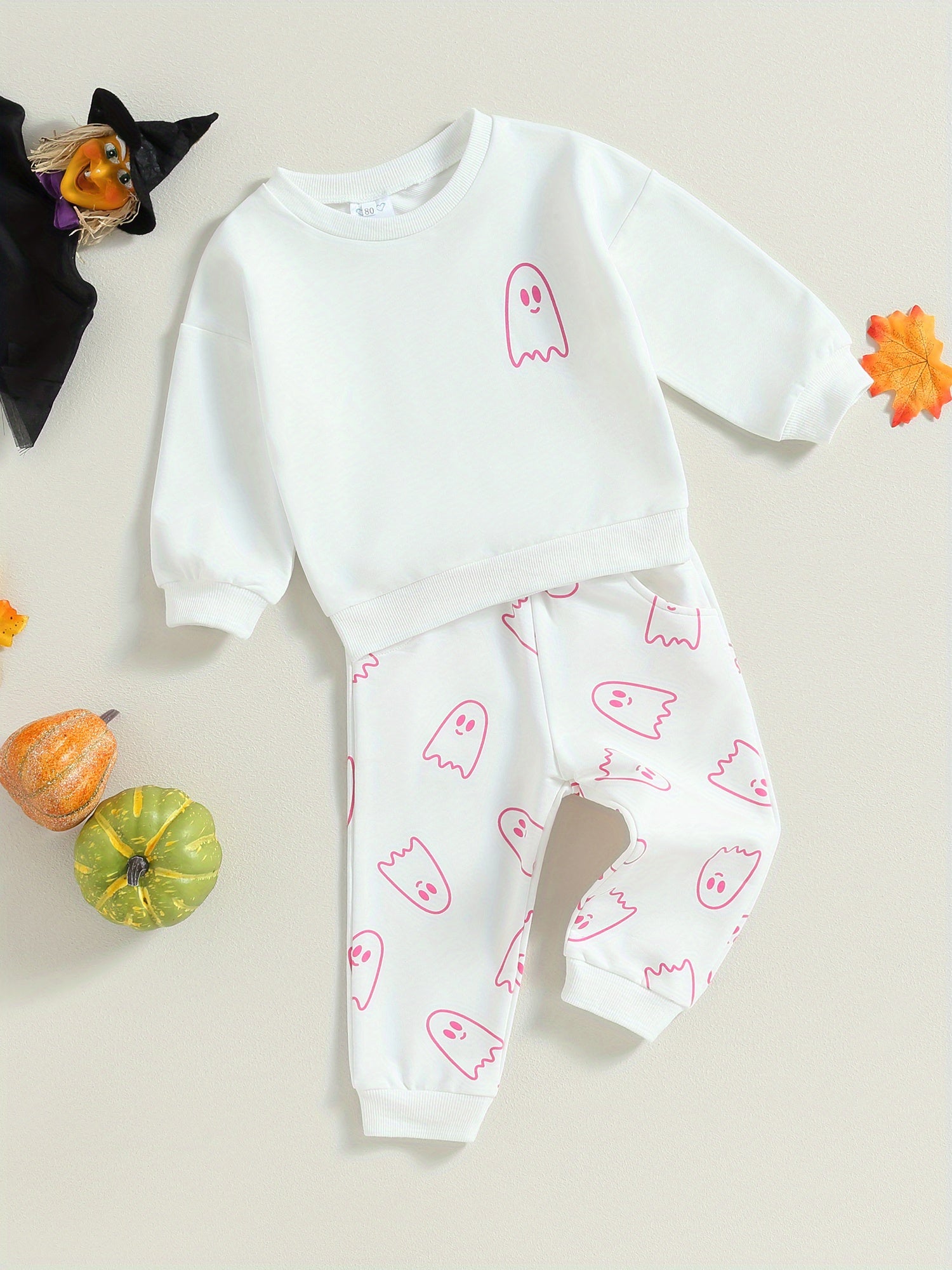 Toddler Girls Boys Fall Outfits Ghost Print Crew Neck Long Sleeve Sweatshirts and Long Pants 2Pcs Halloween Clothes Set