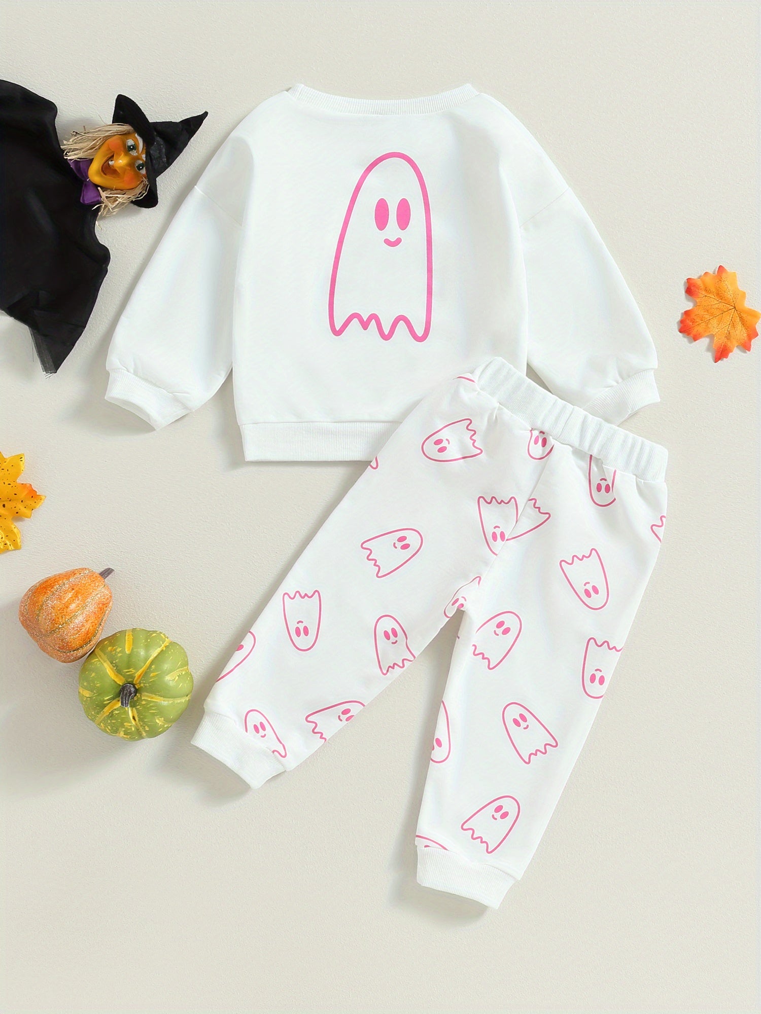 Toddler Girls Boys Fall Outfits Ghost Print Crew Neck Long Sleeve Sweatshirts and Long Pants 2Pcs Halloween Clothes Set