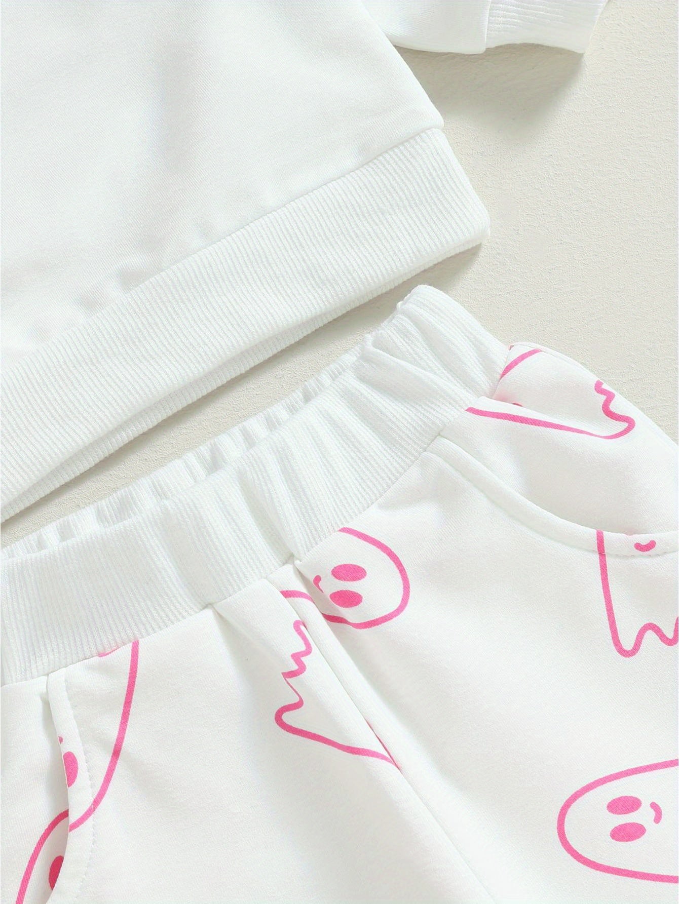 Toddler Girls Boys Fall Outfits Ghost Print Crew Neck Long Sleeve Sweatshirts and Long Pants 2Pcs Halloween Clothes Set