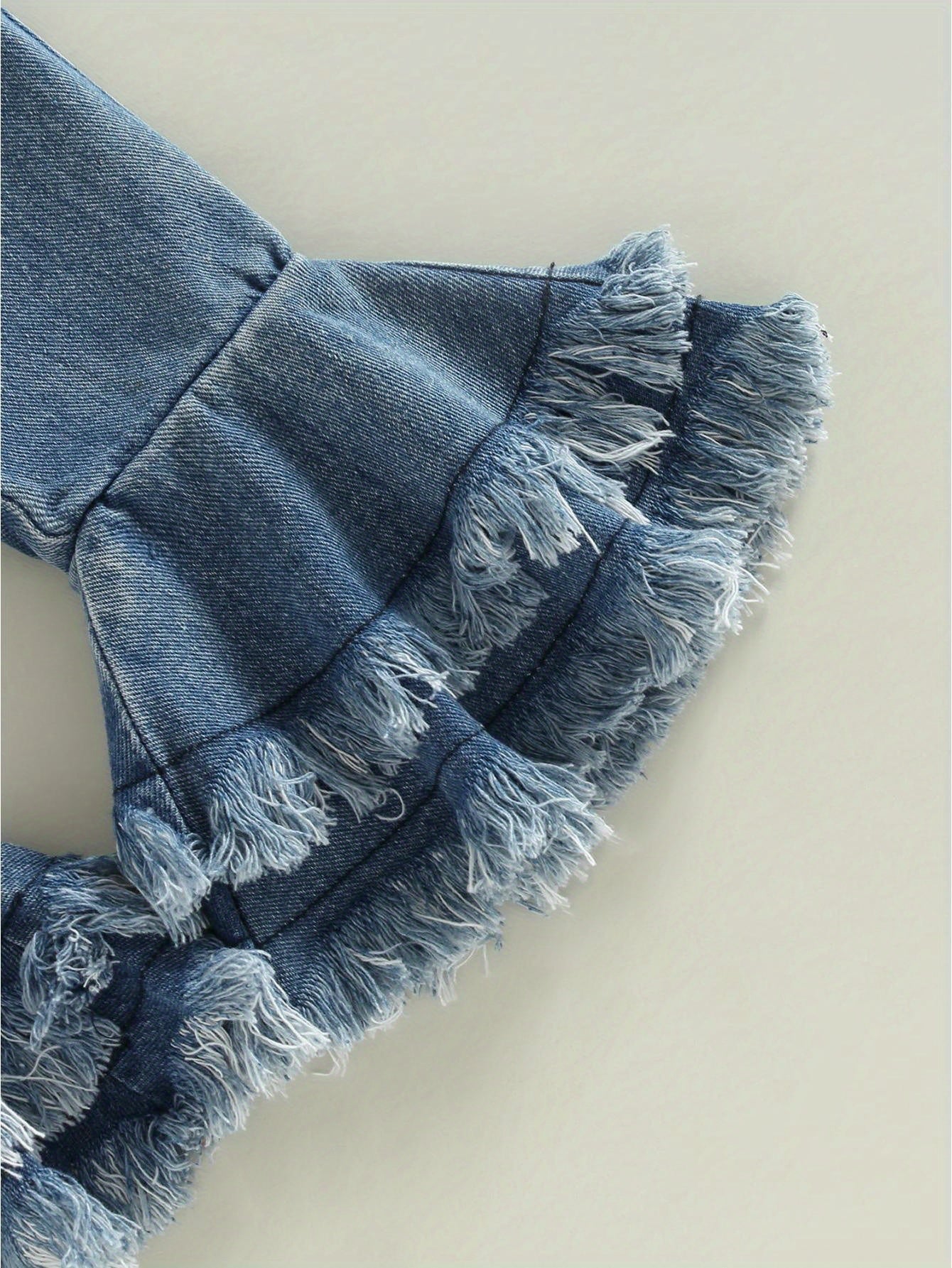 Infant Baby Girl Clothes Lace Ruffle Long Sleeve Off Shoulder Ribbed Romper Top Denim Flare Pants Headband Jeans Bell Bottoms Set Cute Fall Outfits