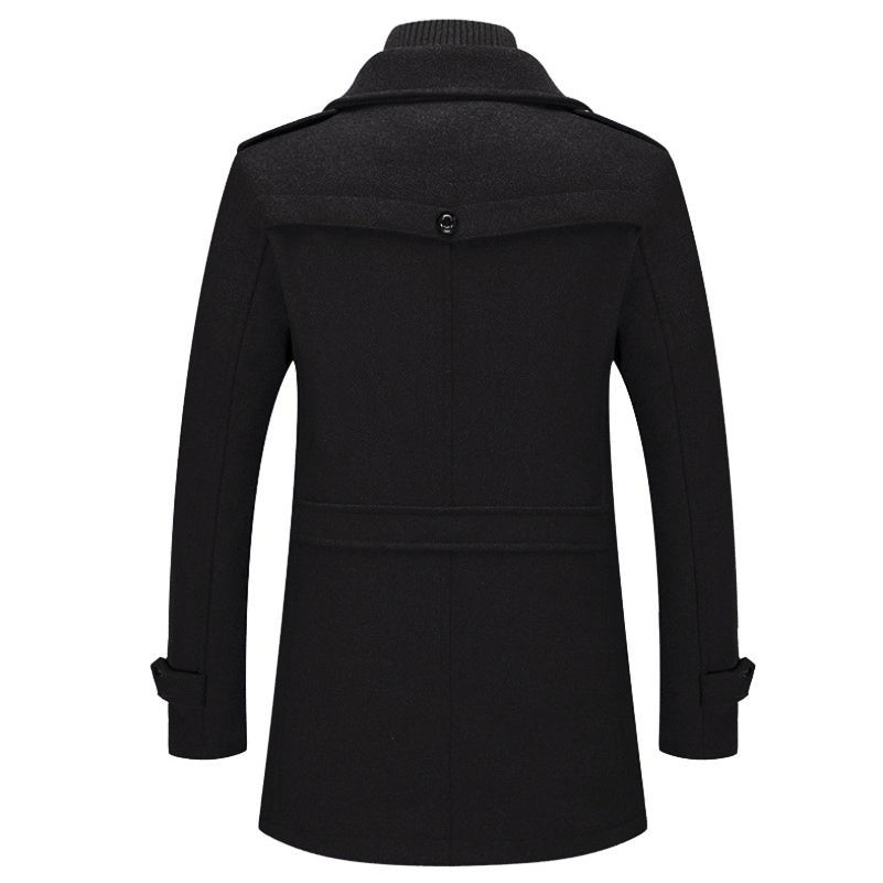 [Stylish Wool Coat] Warm and Durable Men's Coat - Stylish Double Collar Wool-Blend Mid-Length Coat with Zipper & Pockets for Business or Casual Autumn/Winter Outfits