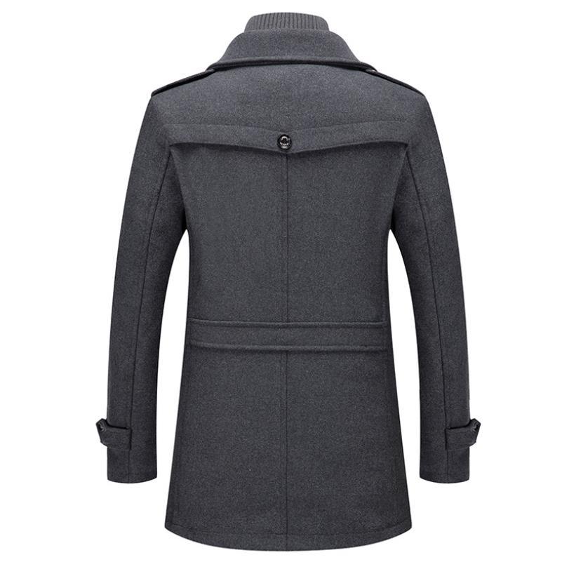 [Stylish Wool Coat] Warm and Durable Men's Coat - Stylish Double Collar Wool-Blend Mid-Length Coat with Zipper & Pockets for Business or Casual Autumn/Winter Outfits
