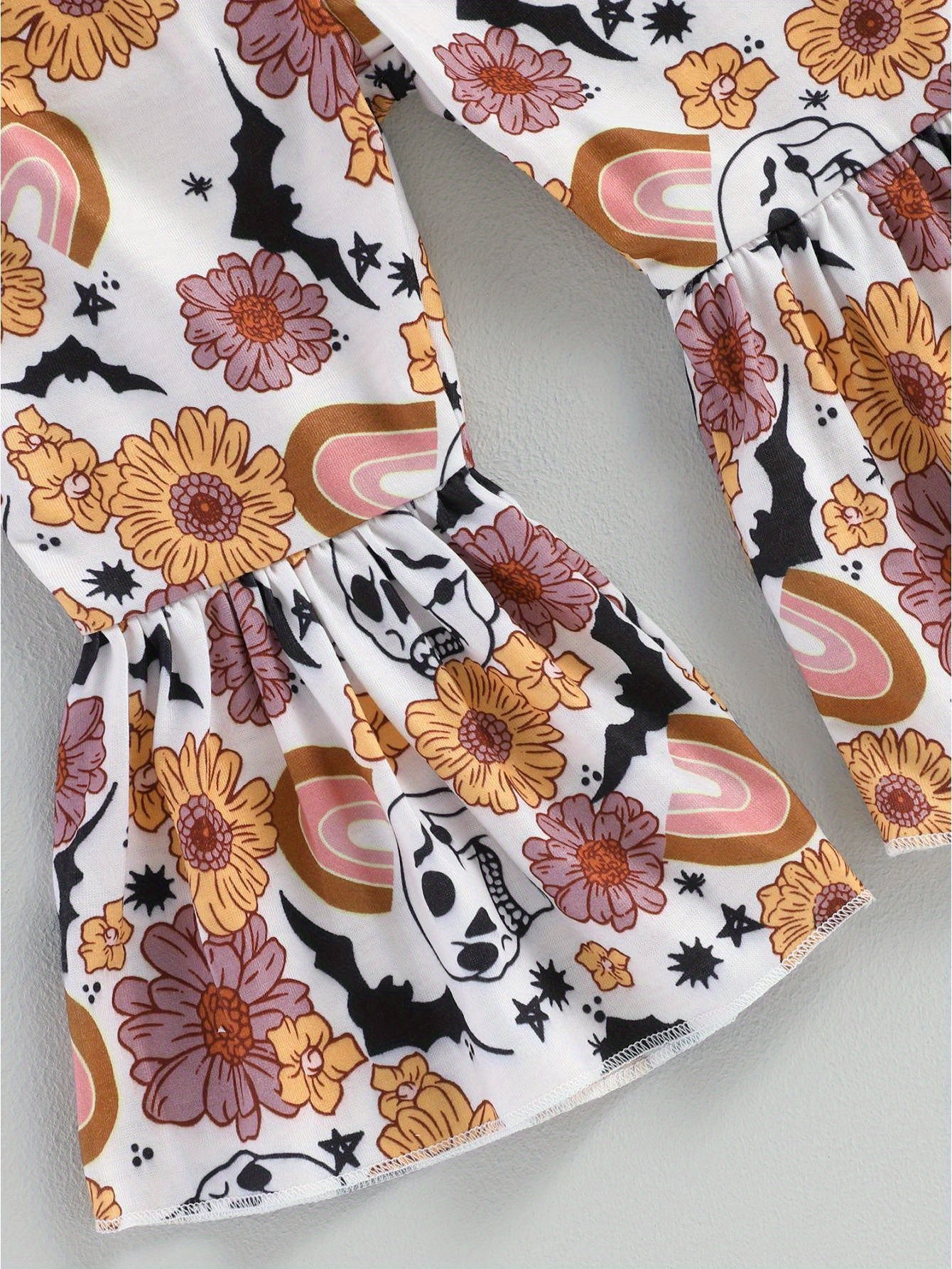 Baby Girls Halloween Clothes Letter Print Long Sleeve Tops and Pumpkin Print Flared Pants Headband Set Fall Outfits 0 6 12 18 24 Months 2-3 Years Old Kid