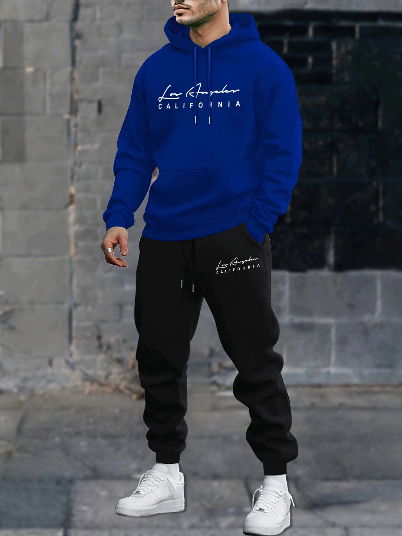 2pcs Cozy Los Angeles Print Men's Long Sleeves Hoodie & Sweatpants Set - Sweatsuits - Ultra-Soft, Casual, Comfy Style, Spring Autumn Winter Outfits Clothing for Everyday Wear