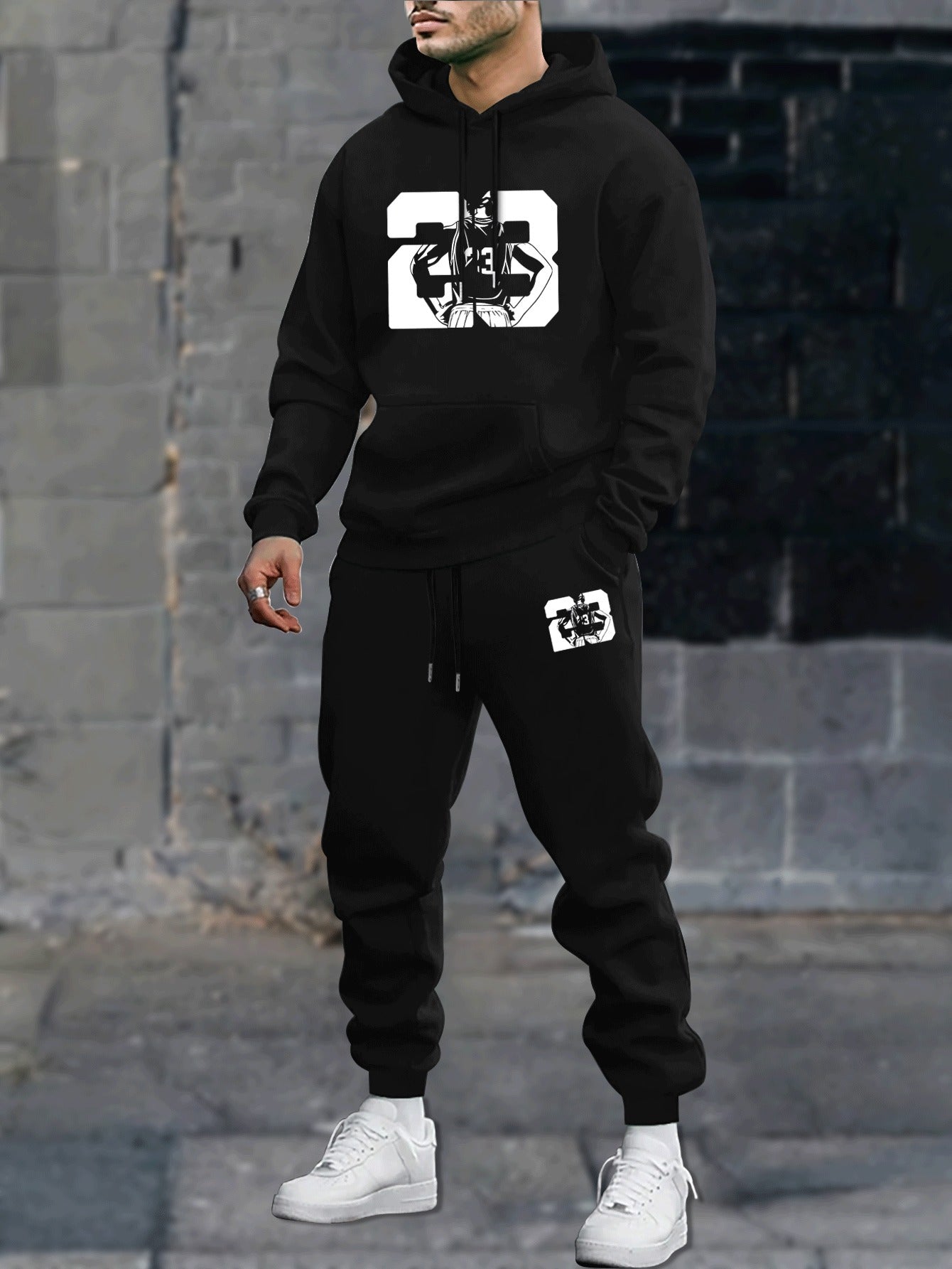 2pcs Men's Co-ord Set - Long Sleeves Hoodie & Sweatpants, Casual Comfy Style, Spring Autumn Winter Outfits Clothing with Silhouette Design No.23