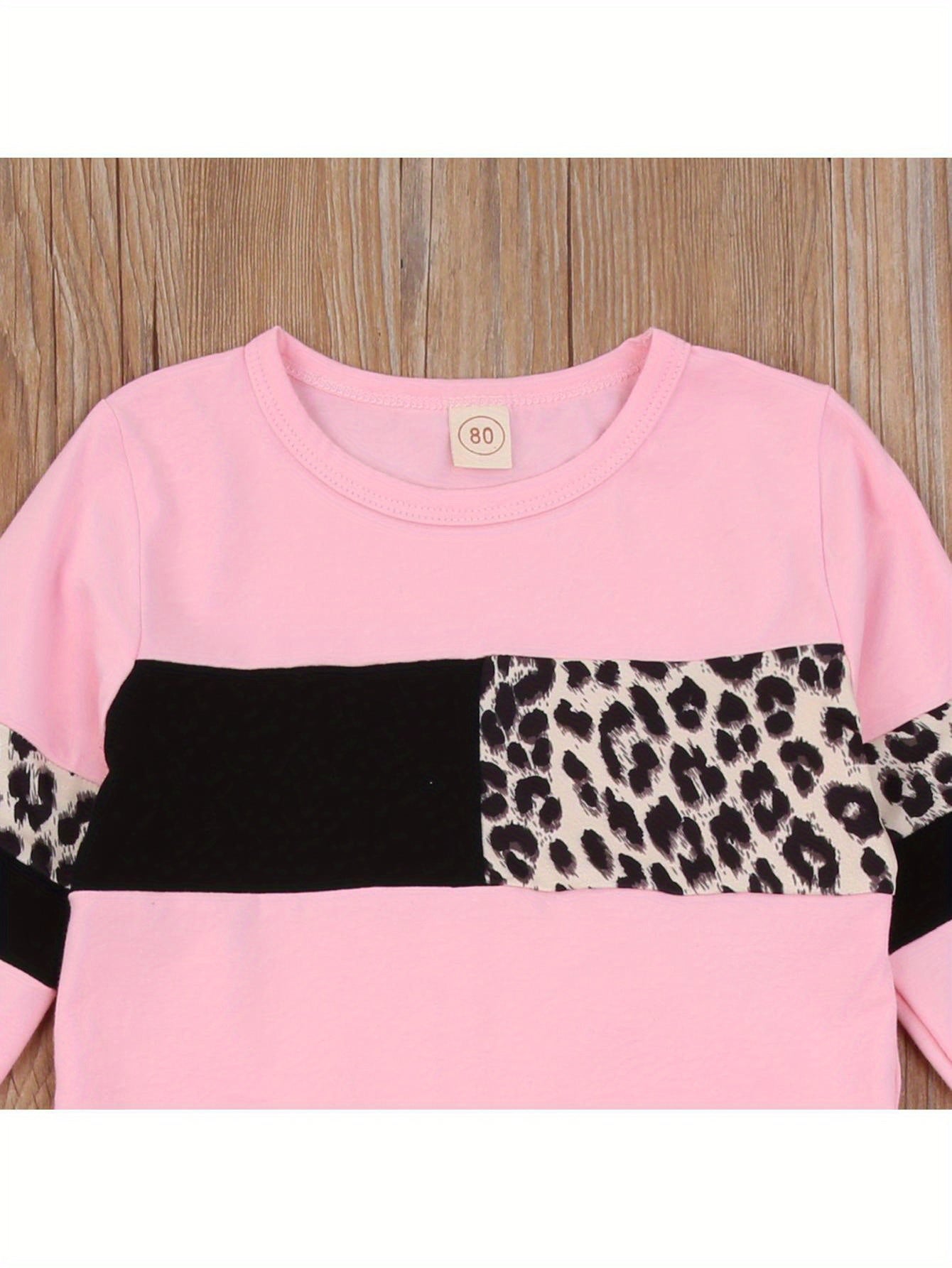 Kids Toddler Baby Boy Girl Clothes Leopard Color Block Long Sleeve Sweatshirt Pullover Tops Pants Set Sweatsuit Casual Fall Winter Outfits 2Pcs