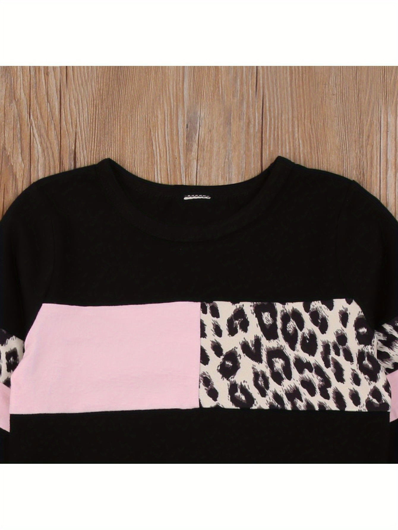 Kids Toddler Baby Boy Girl Clothes Leopard Color Block Long Sleeve Sweatshirt Pullover Tops Pants Set Sweatsuit Casual Fall Winter Outfits 2Pcs