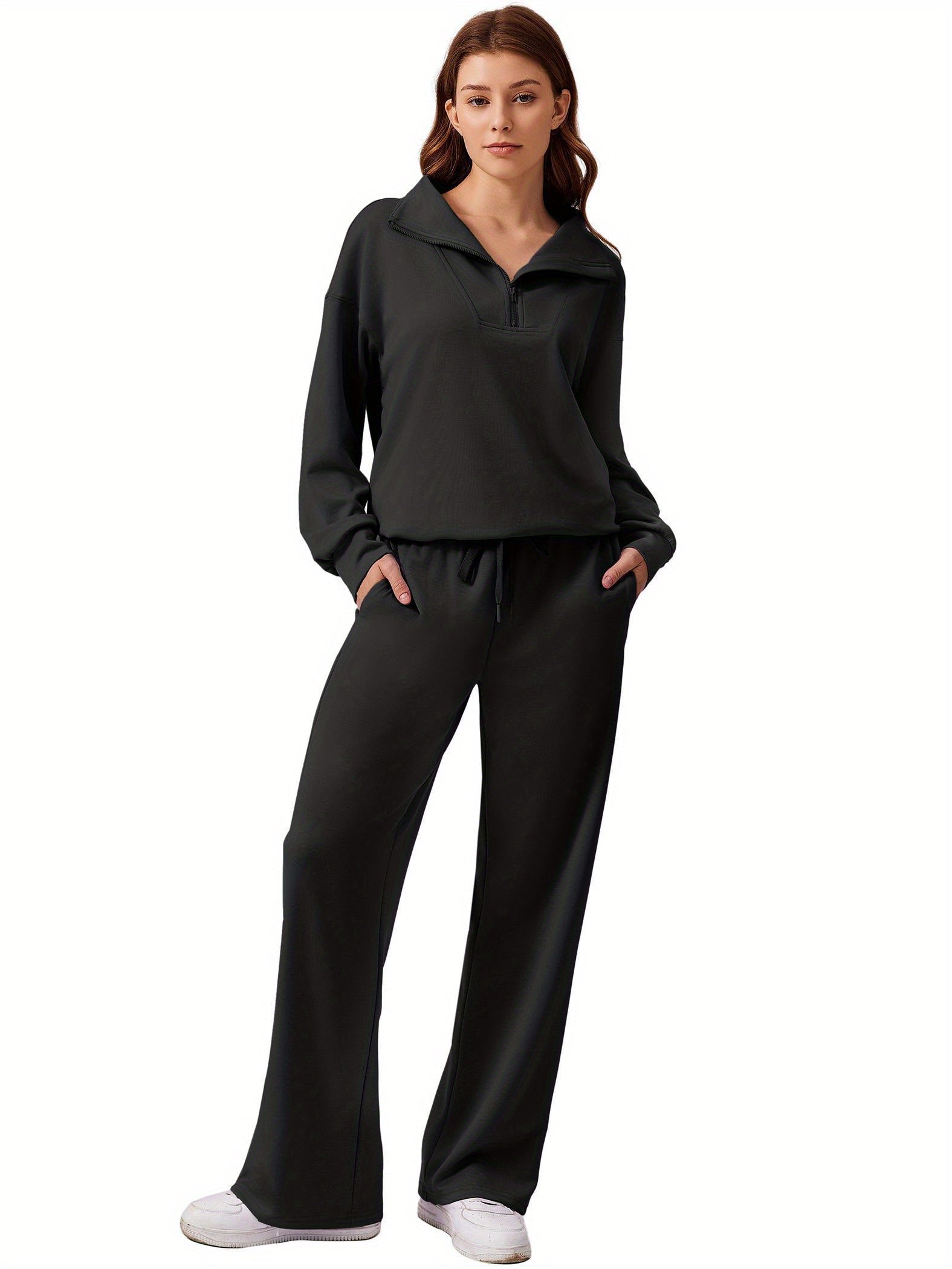 ELESOL 2pcs Sets for Women 2024 Fall Outfits Sweatsuit Oversized Sweatshirt Wide Leg Sweatpants Matching Set Tracksuit