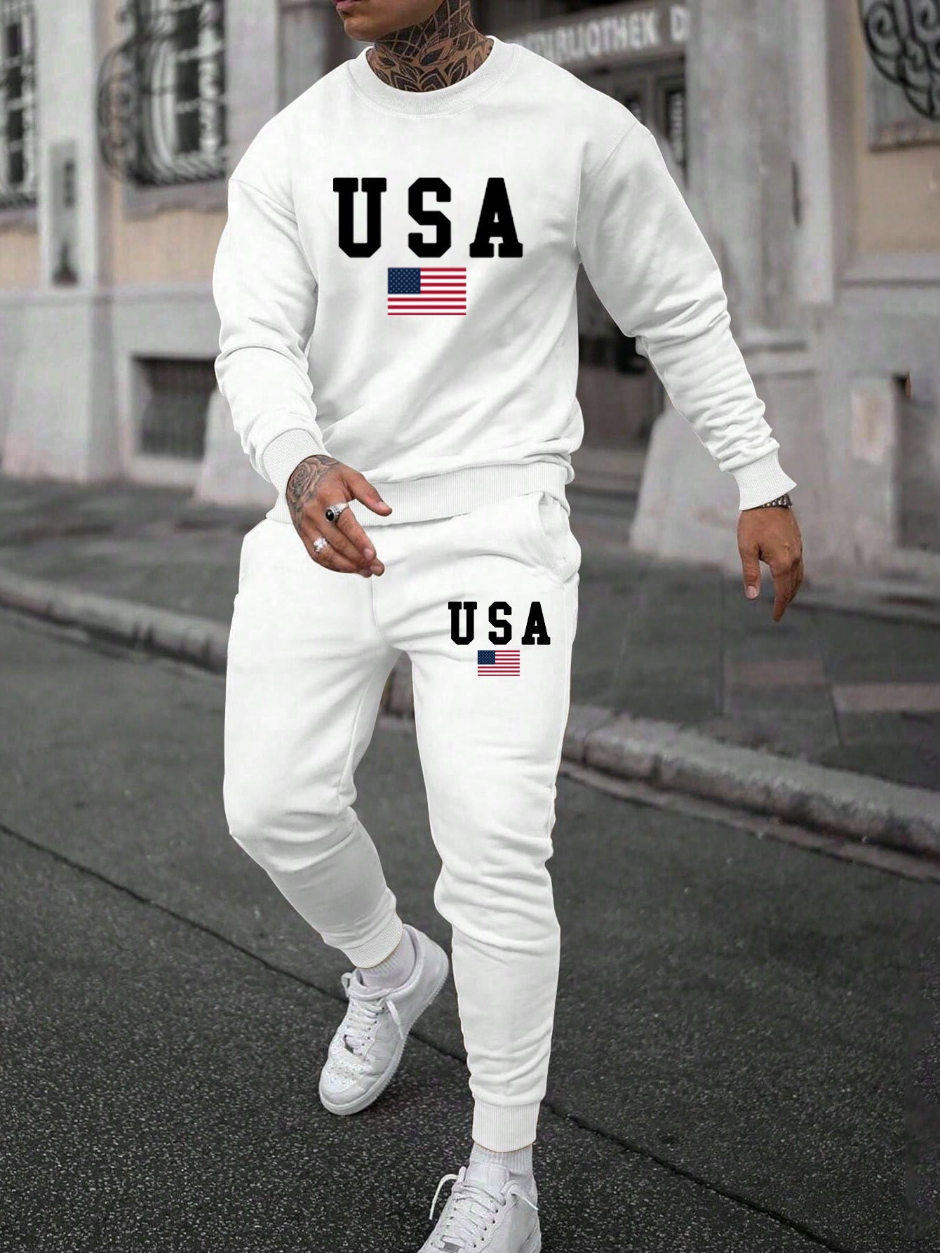 Trendy Autumn & Winter Outfits - Men's Casual Sweatshirt & Comfy Pants - USA Print