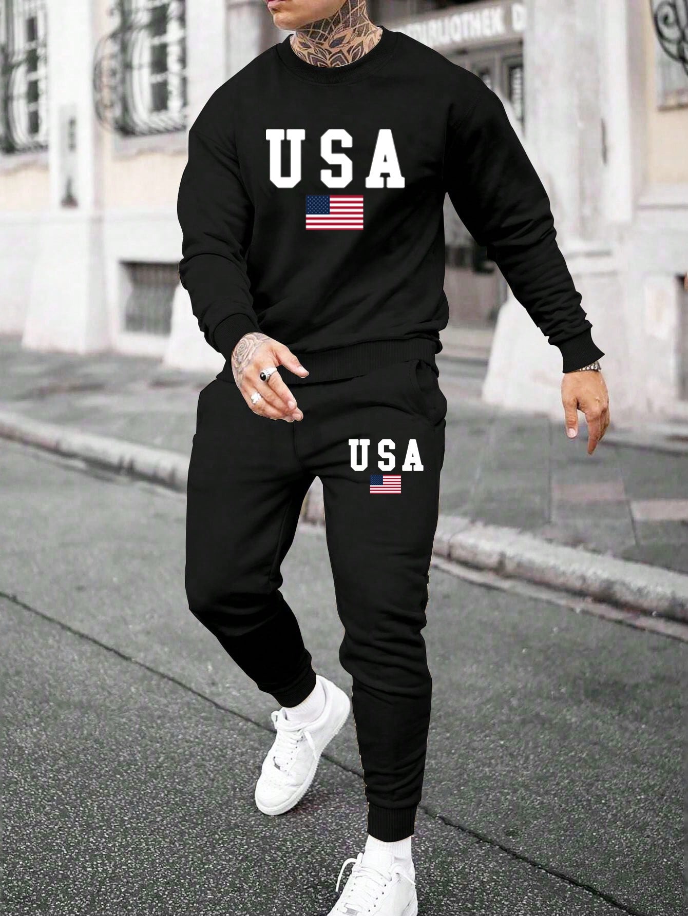 Trendy Autumn & Winter Outfits - Men's Casual Sweatshirt & Comfy Pants - USA Print