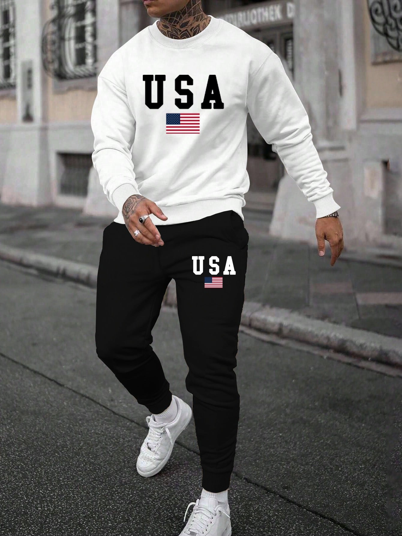 Trendy Autumn & Winter Outfits - Men's Casual Sweatshirt & Comfy Pants - USA Print