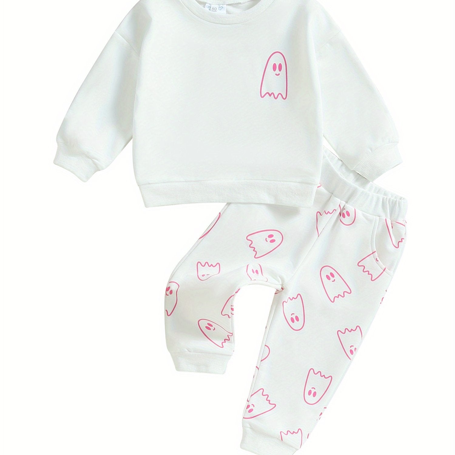 Toddler Girls Boys Fall Outfits Ghost Print Crew Neck Long Sleeve Sweatshirts and Long Pants 2Pcs Halloween Clothes Set