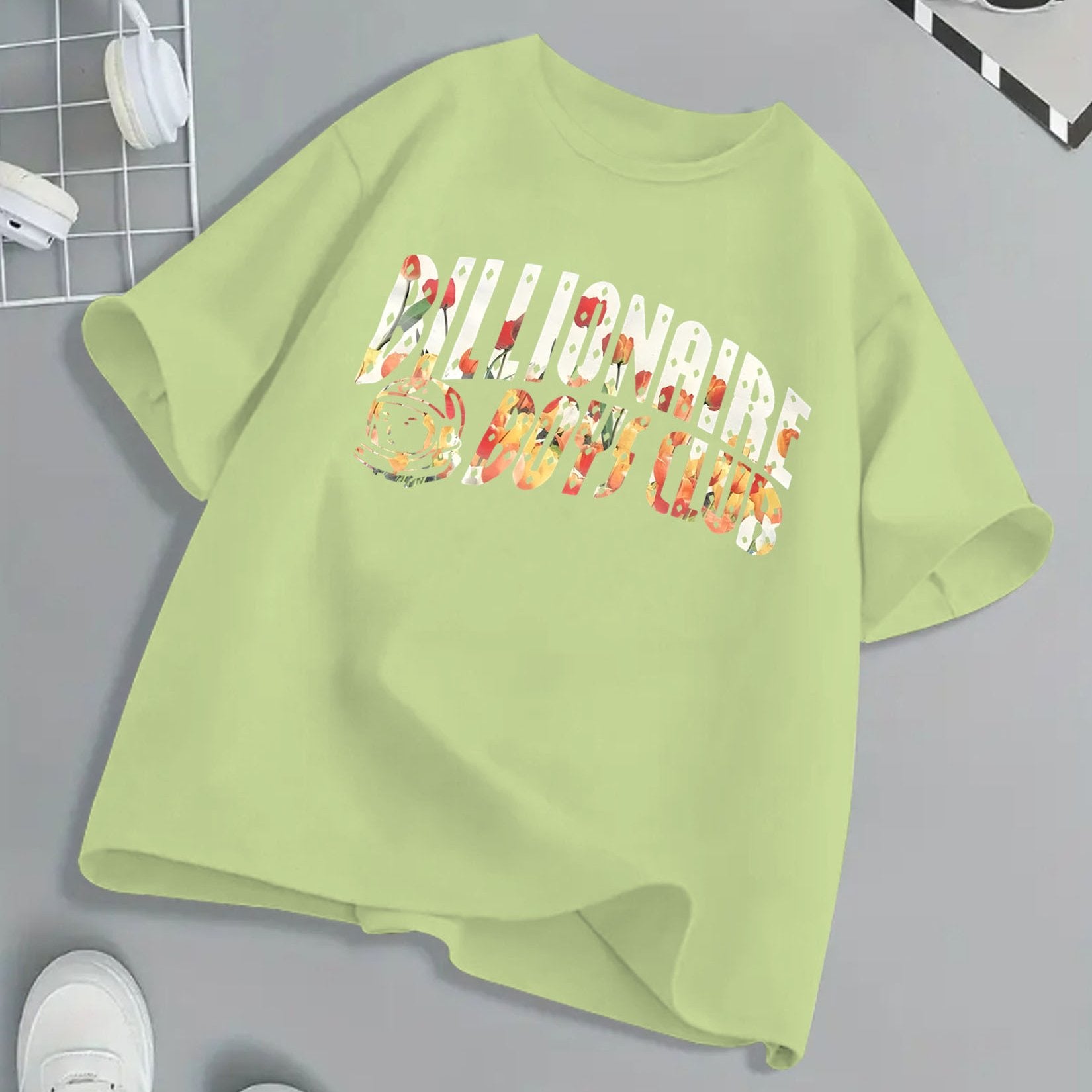 Billionaire Boys Club Floral Print T-Shirt - Bright Yellow, Kids' Summer Essential, 100% Cotton, Loose Fit, Casual Crew Neck, Short Sleeve, Machine Washable, Children's Playwear | Vibrant Kids Fashion | Breathable Fabric, Twe