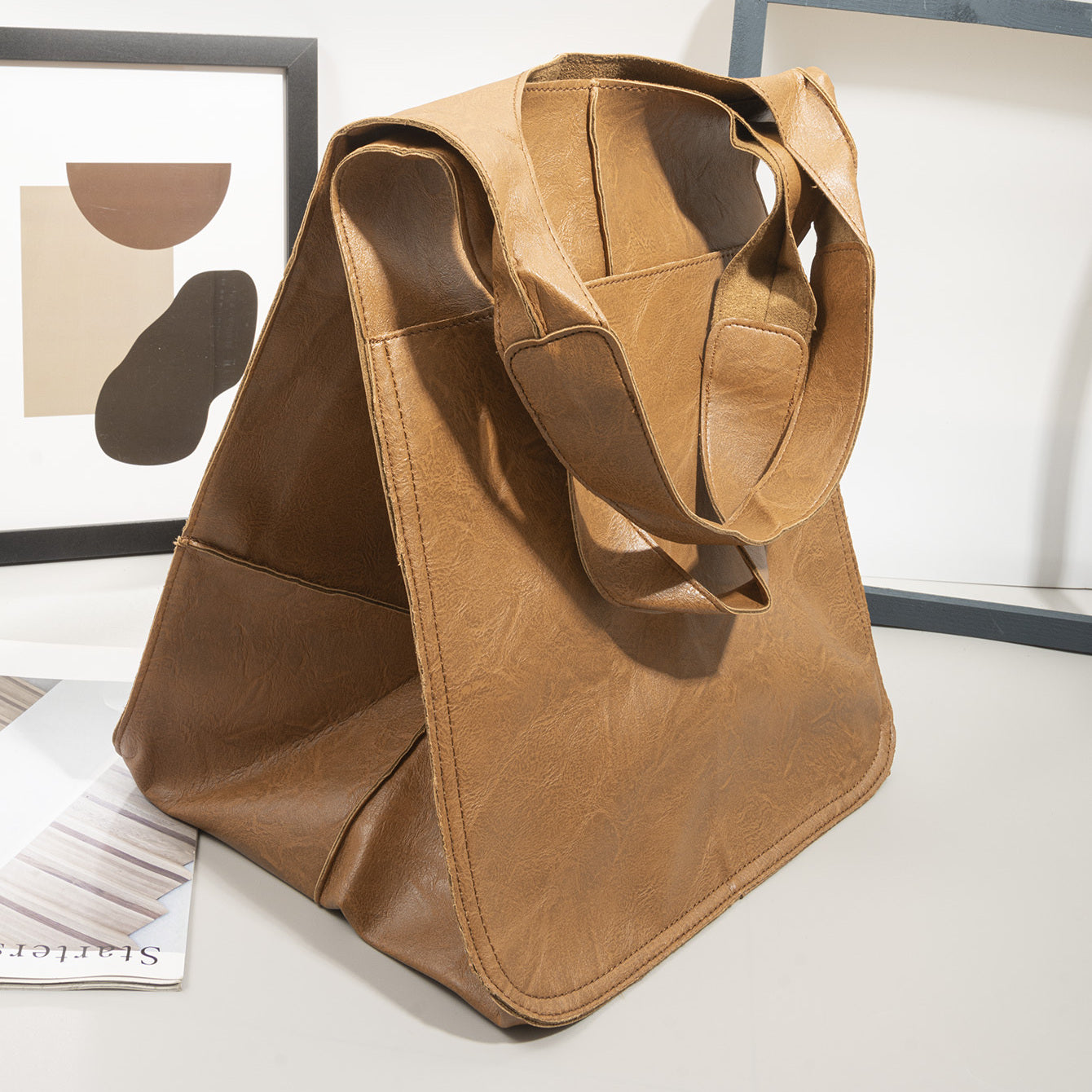 [Retro Beach Tote] 1pc Retro Large Beach Tote Bag - High Capacity Zipper Shoulder Sling Bag with Fixed Straps - Solid Color Multifunctional Synthetic Handbag for Women, Beach Accessory, Sturdy Construction