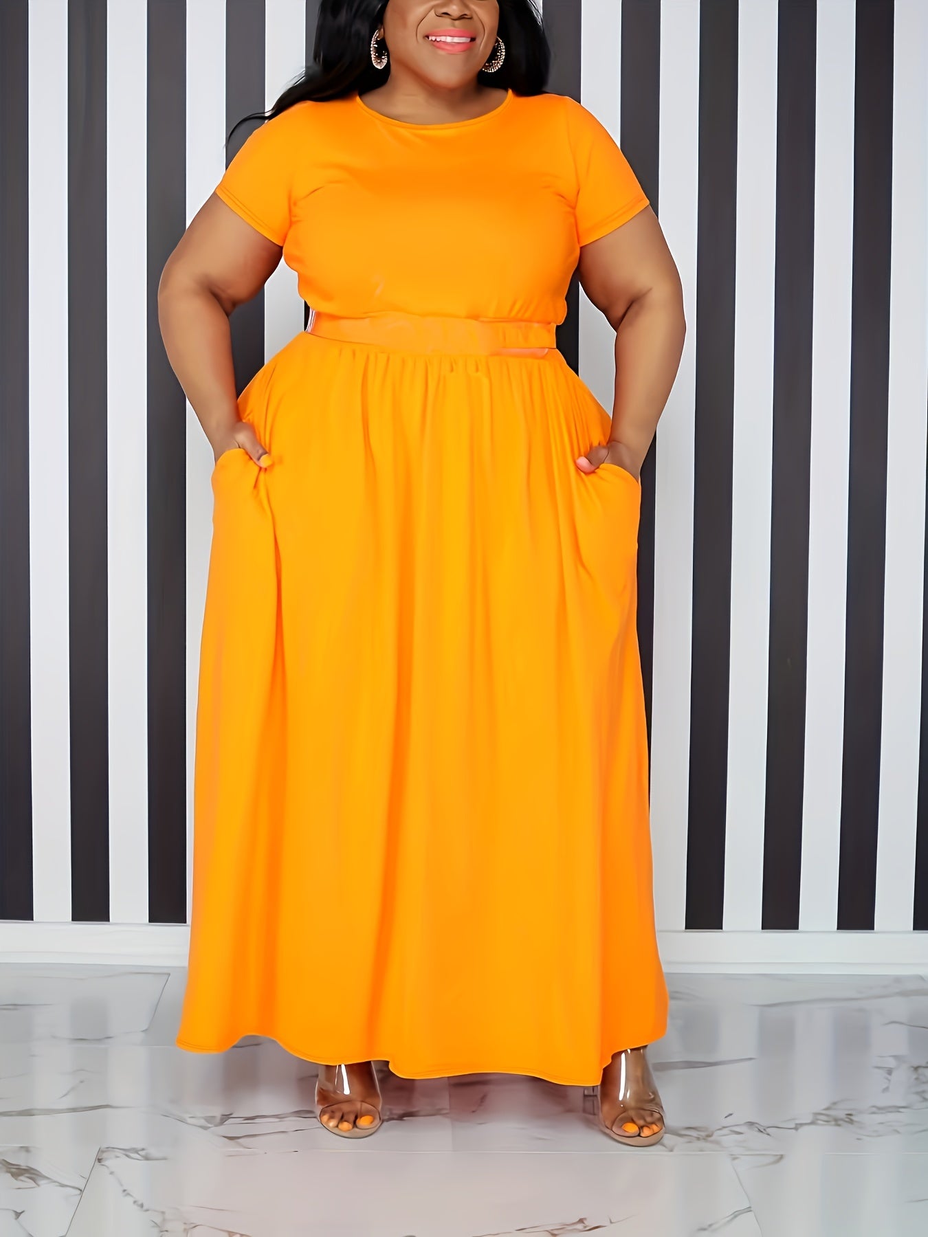 [Elegant Maxi Dress] Elegant Plus Size Solid Maxi Dress | Women's Medium Stretch Long Dress