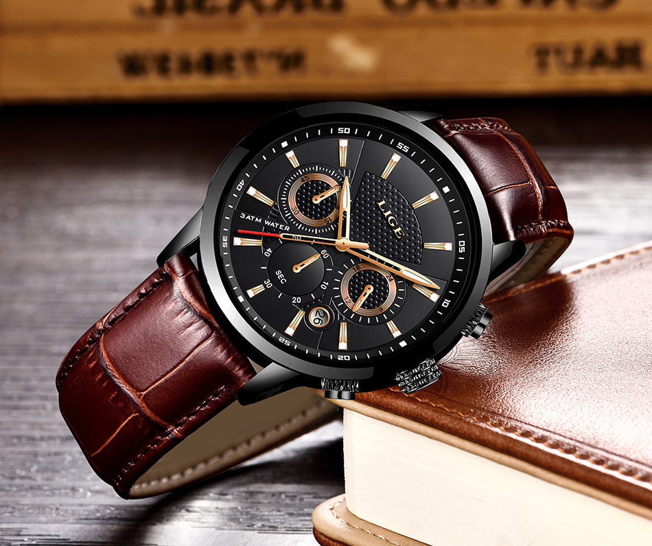 Watches Mens 2022 LIGE Top Brand Luxury Casual Leather Quartz Men's Watch Business Clock Male Sport Date Chronograph