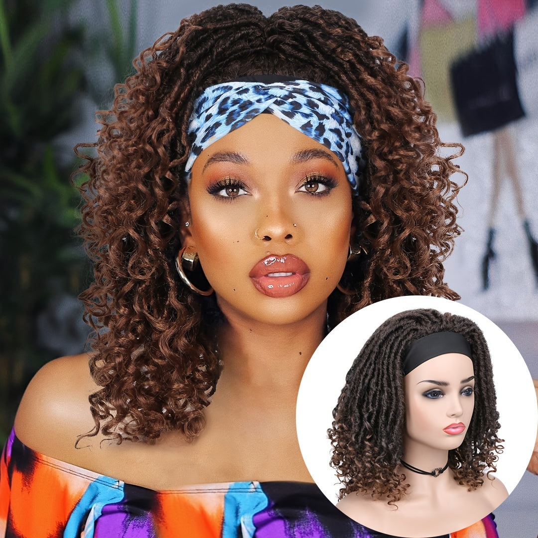 Headband Wig Headband Dreadlock Curly Hair Synthetic Wig Locs Crochet Hair Dark Brown/ Black/ 99J Ginger Color Crochet Twist Braids Hair Wigs Afro Curly Synthetic Hair Braiding Wig African Hairstyle For Women