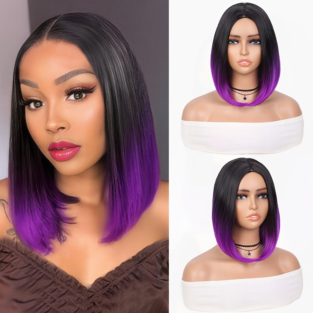[Heat Resistant Synthetic Wig] Heat Resistant Synthetic Wig | Black to Red Ombre Bob Cut with Side Part, Natural Look Synthetic Hair for Women, Everyday & Party Hairstyle, Easy Maintenance & Damage-Free Styling, Short Hair Wi