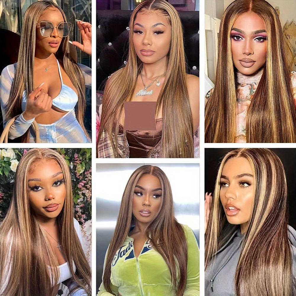 200% Density 4/27 Highlight Ombre Lace Front Wig Human Hair 13X4 HD Honey Blonde Lace Front Wig Human Hair Straight Glueless Human Hair Wigs for Women Pre Plucked with Baby Hair