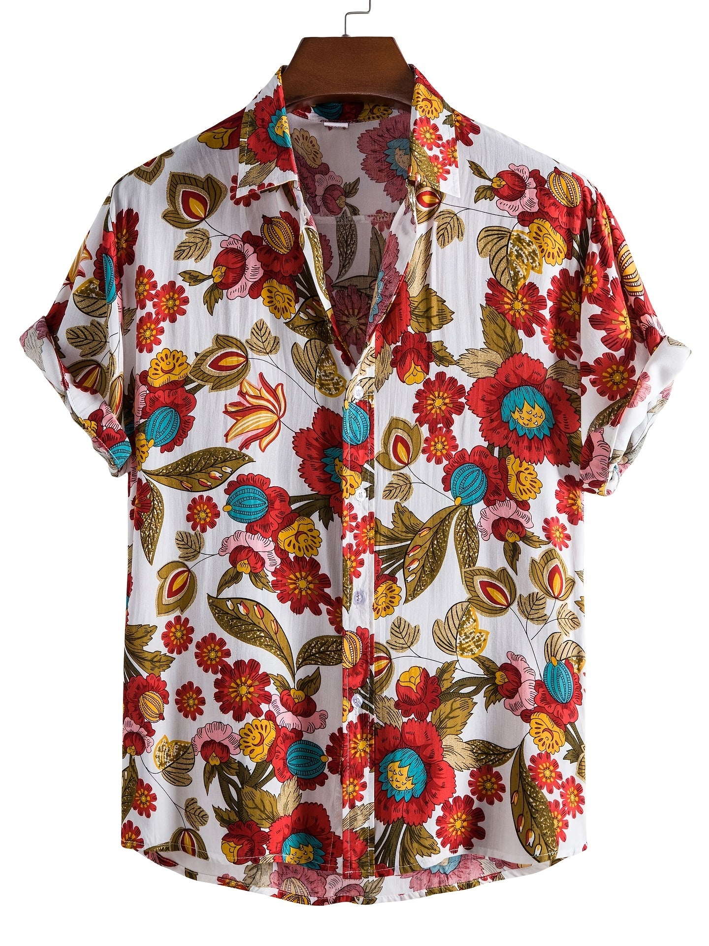 Stylish Mens Floral Short Sleeve Shirt - Breathable Cotton Blend, Relaxed Fit, Lapel Collar, Button Front, Hand Washable - Perfect for Casual Summer Outings