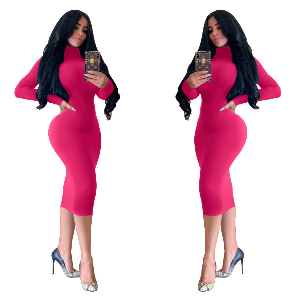 Autumn And Winter New Dress Sexy High Neck Dress Scratch Thickened Slim-Fit Hip Skirt