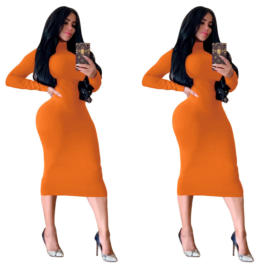 Autumn And Winter New Dress Sexy High Neck Dress Scratch Thickened Slim-Fit Hip Skirt