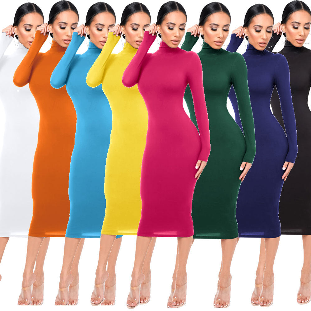 Autumn And Winter New Dress Sexy High Neck Dress Scratch Thickened Slim-Fit Hip Skirt