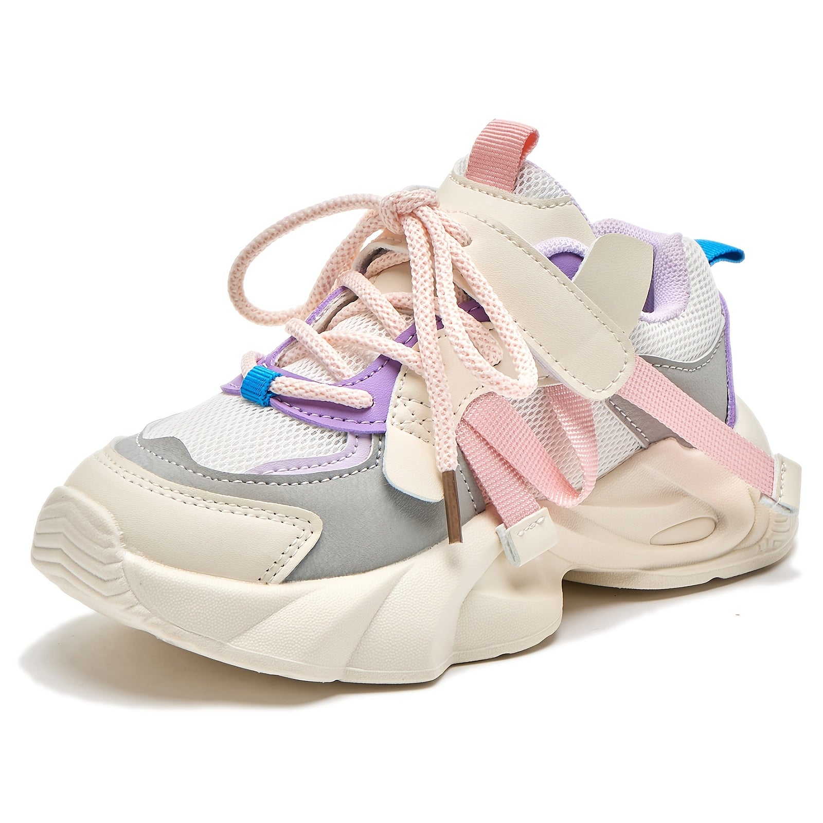 Kids' Fashion Sneakers, Breathable Lightweight Non-Slip Athletic Running Shoes, Solid Color & Stripes, Low Top Fabric Upper with PU Inner, Rubber Sole, with Adjustable Strap Closure, for Boys & Girls, All-Season Round Toe Spo