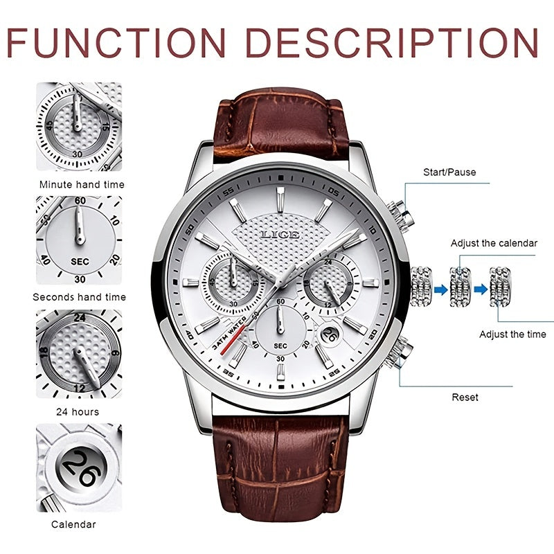 Watches Mens 2022 LIGE Top Brand Luxury Casual Leather Quartz Men's Watch Business Clock Male Sport Date Chronograph