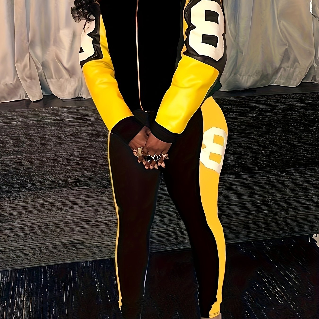 Two-piece Set, Color Block Casual Fall & Winter Outfits, Zip Up Jacket & Pants, Women's Clothing