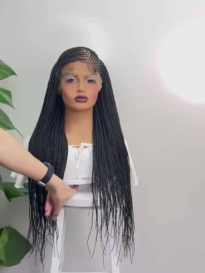 Braided 13x6 Lace wig Braids Wigs For Women Black Micro Braided Synthetic Lightweight Hand-Tied Lace Front Box Braided Wig