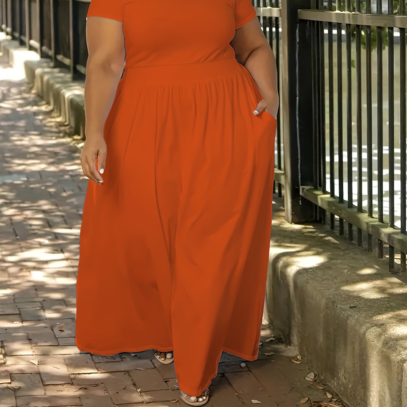 [Elegant Maxi Dress] Elegant Plus Size Solid Maxi Dress | Women's Medium Stretch Long Dress