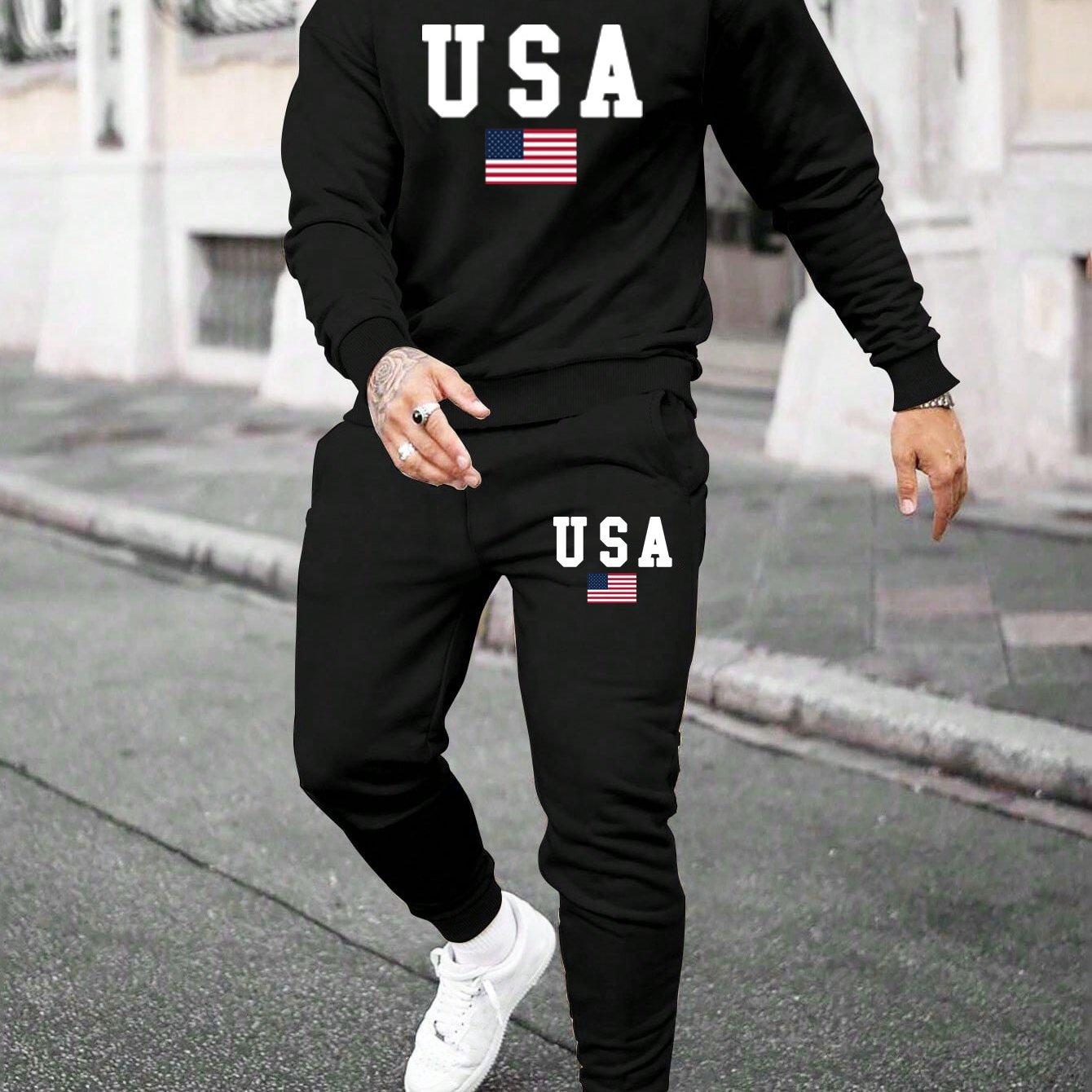Trendy Autumn & Winter Outfits - Men's Casual Sweatshirt & Comfy Pants - USA Print