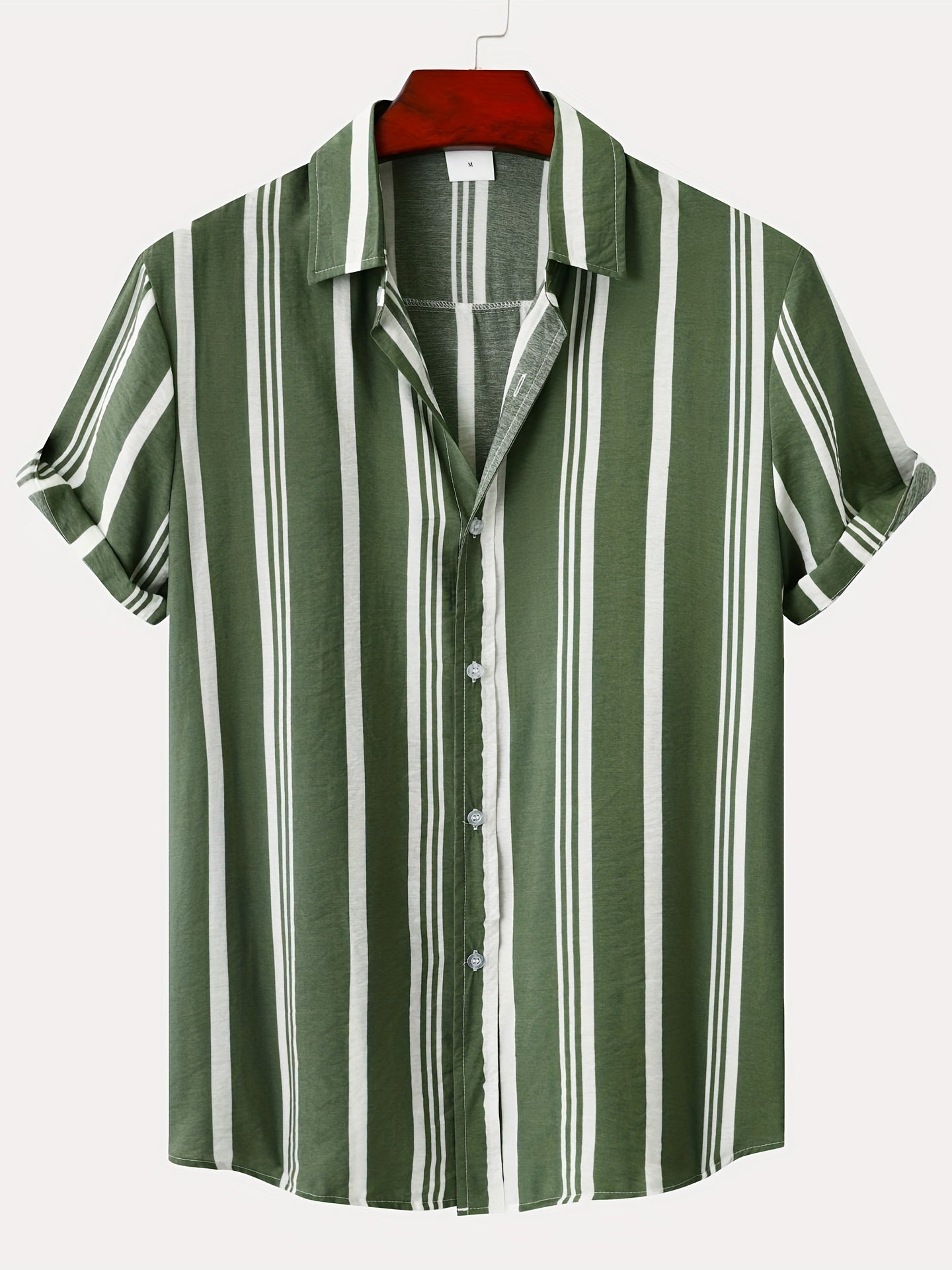 Lightweight Stripe Pattern Mens Casual Shirt - Short Sleeve Lapel Design - Perfect for Spring Summer Resort Wear - Stylish & Comfortable
