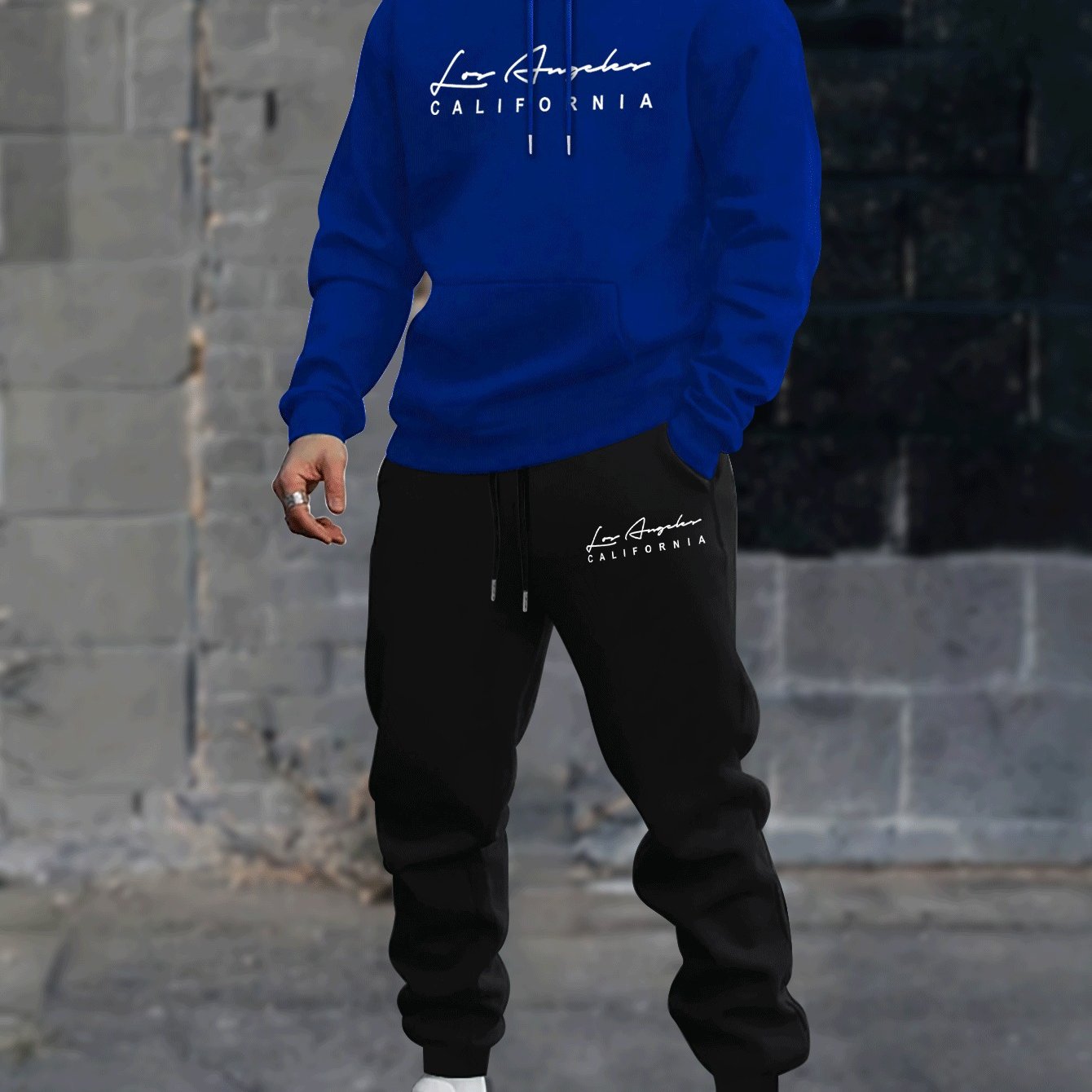 2pcs Cozy Los Angeles Print Men's Long Sleeves Hoodie & Sweatpants Set - Sweatsuits - Ultra-Soft, Casual, Comfy Style, Spring Autumn Winter Outfits Clothing for Everyday Wear