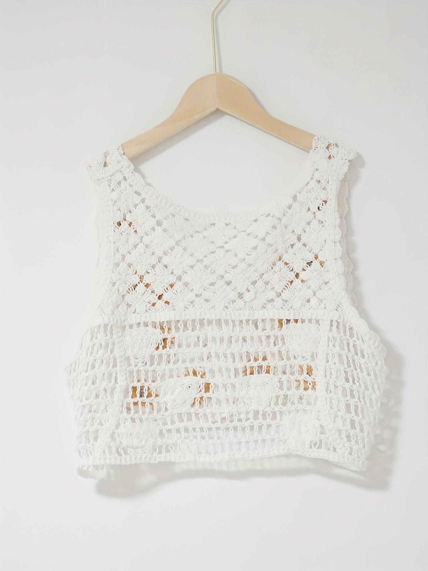 Girls Bohemian Style Knitted Cropped Cardigan Vest, Floral Embroidery With Button Detail, Kids Fashion Outerwear