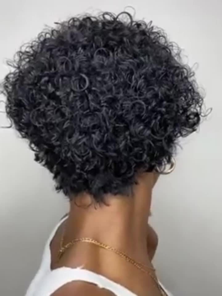 13x1 Lace 130% Density Pre Plucked Short Curly Human Hair Wigs Pixie Cut Bob Glueless Wigs Front For Black Women With Baby Hair