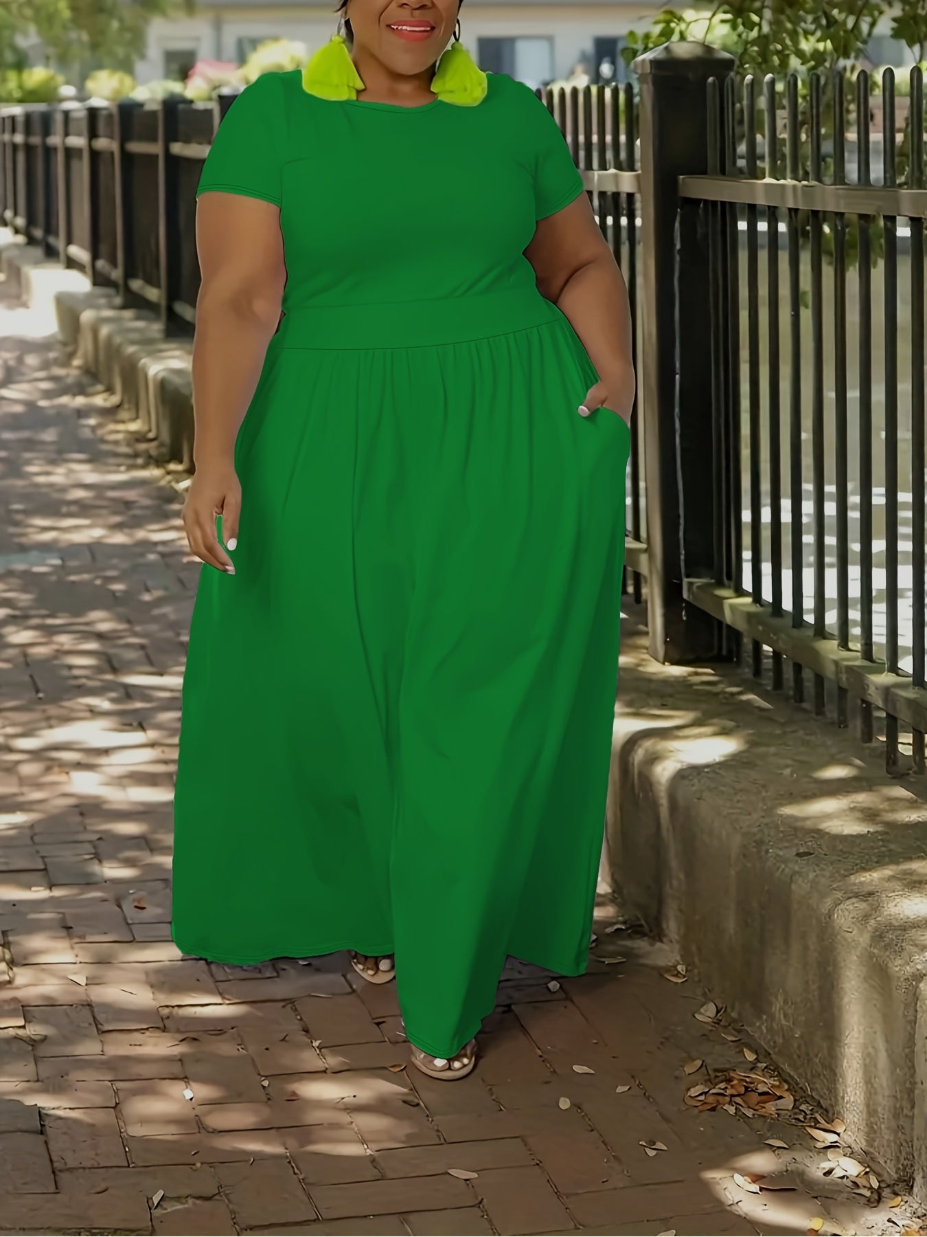 [Elegant Maxi Dress] Elegant Plus Size Solid Maxi Dress | Women's Medium Stretch Long Dress