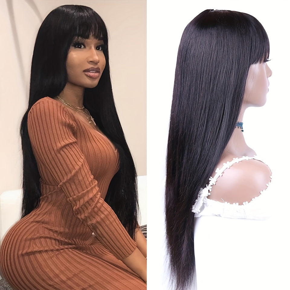 Wig With Bangs Straight Human Hair Wigs For Brazilian Women 200% Density Natural Color Full Machine Made Wigs Glueless Wig 100% Human Hair