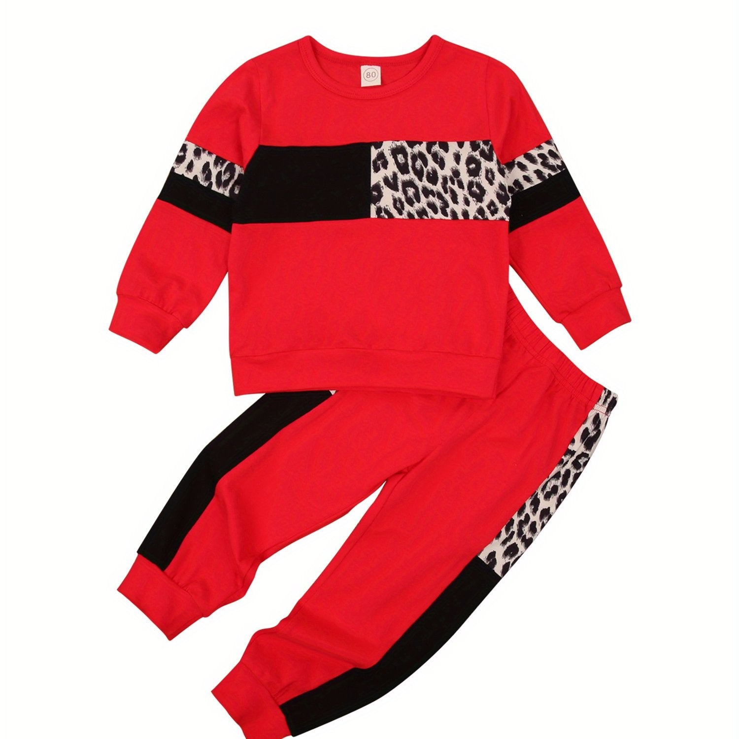 Kids Toddler Baby Boy Girl Clothes Leopard Color Block Long Sleeve Sweatshirt Pullover Tops Pants Set Sweatsuit Casual Fall Winter Outfits 2Pcs