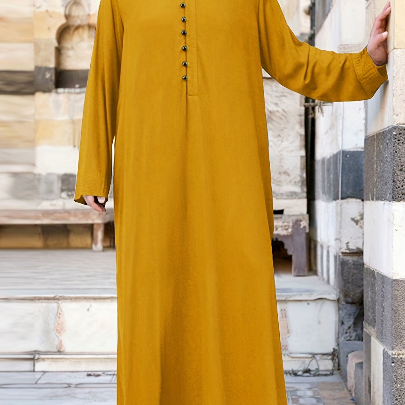 INCERUN Mens Solid Color Long Sleeve Off the Shoulder Thin Thobe Stand Collar Casual Burqa - Polyester Woven Fabric, Regular Fit, Spring Season, Non-Stretch, No Sheer - Perfect for Ramadan, Eid Al-Adha Celebrations