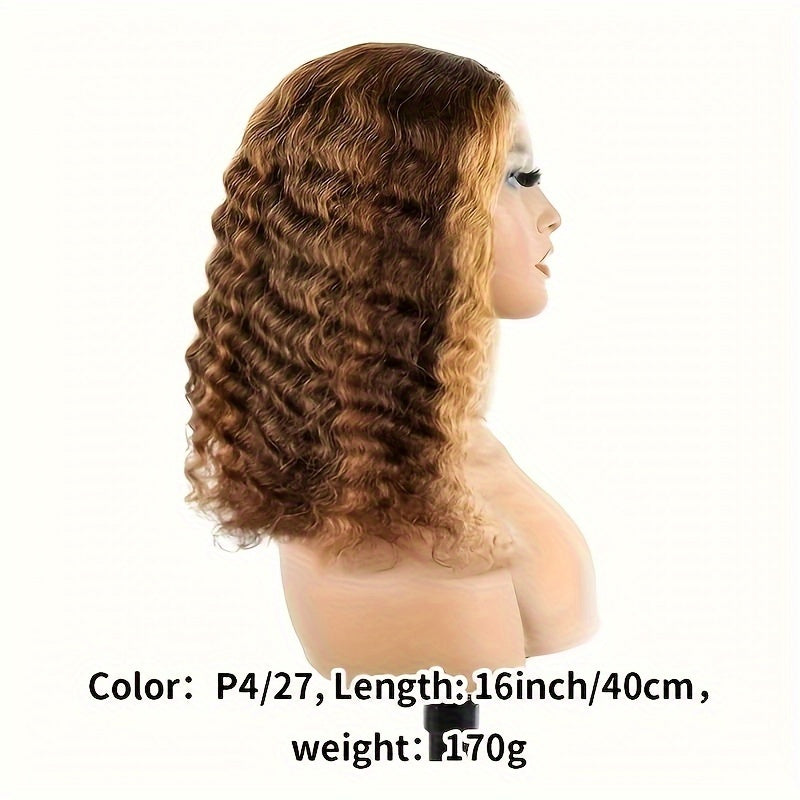 Highlight Curly Bob Wig Human Hair Wig Ombre Lace Front Wig Human Hair Curly Wig Lace Wig Deep Wave Wigs Human Hair Wigs For Women Pre Plucked Bleached Knots 180% Density