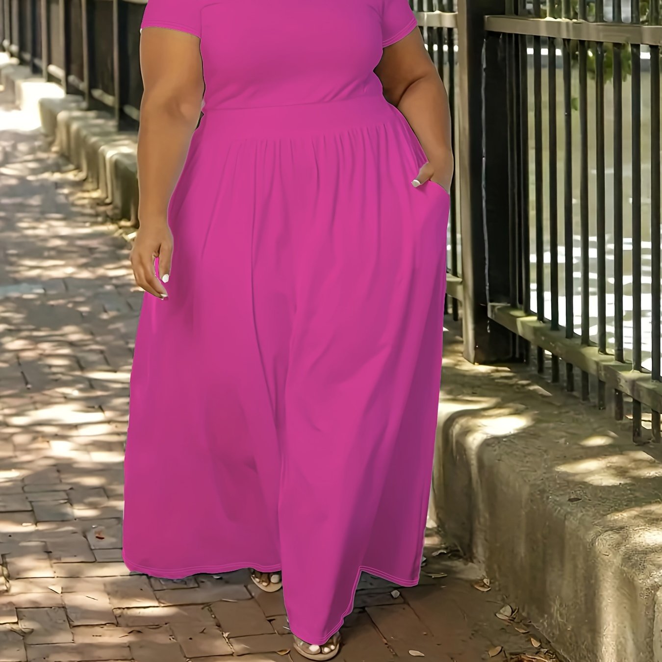 [Elegant Maxi Dress] Elegant Plus Size Solid Maxi Dress | Women's Medium Stretch Long Dress